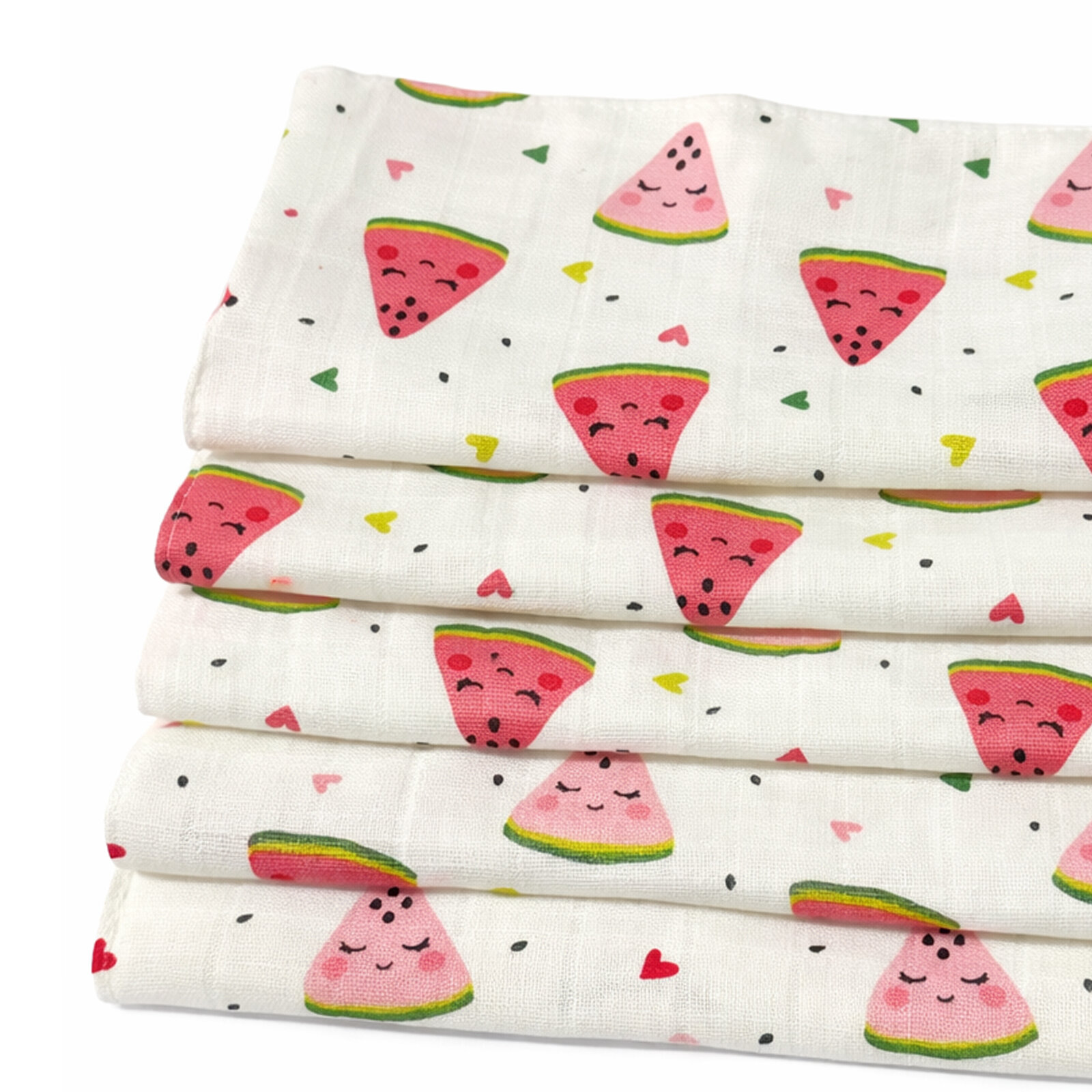 Karpuz Desenli 5 Adet Müslin Bebek Ağız & Sırt Mendili (23–25 cm)