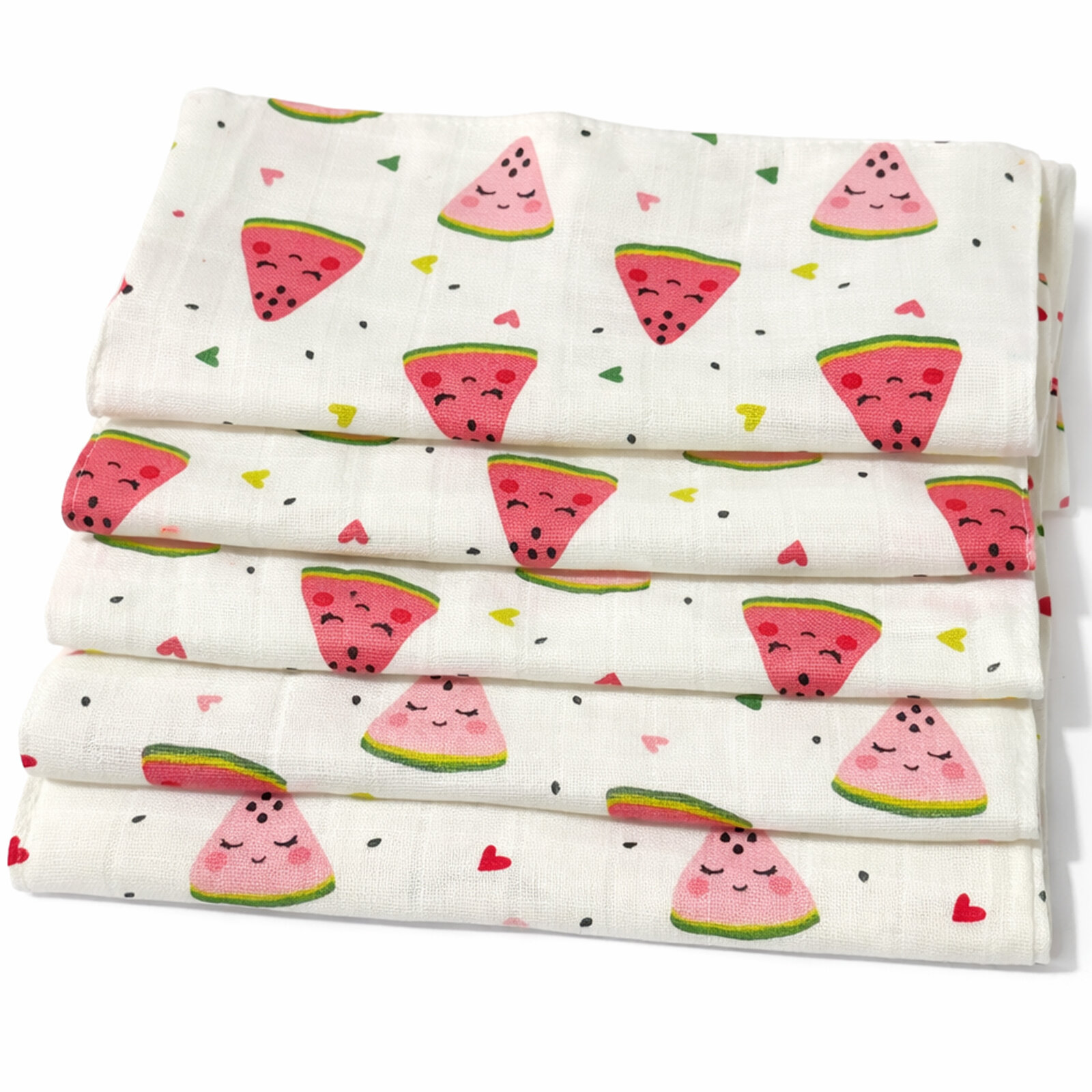 Karpuz Desenli 5 Adet Müslin Bebek Ağız & Sırt Mendili (23–25 cm)