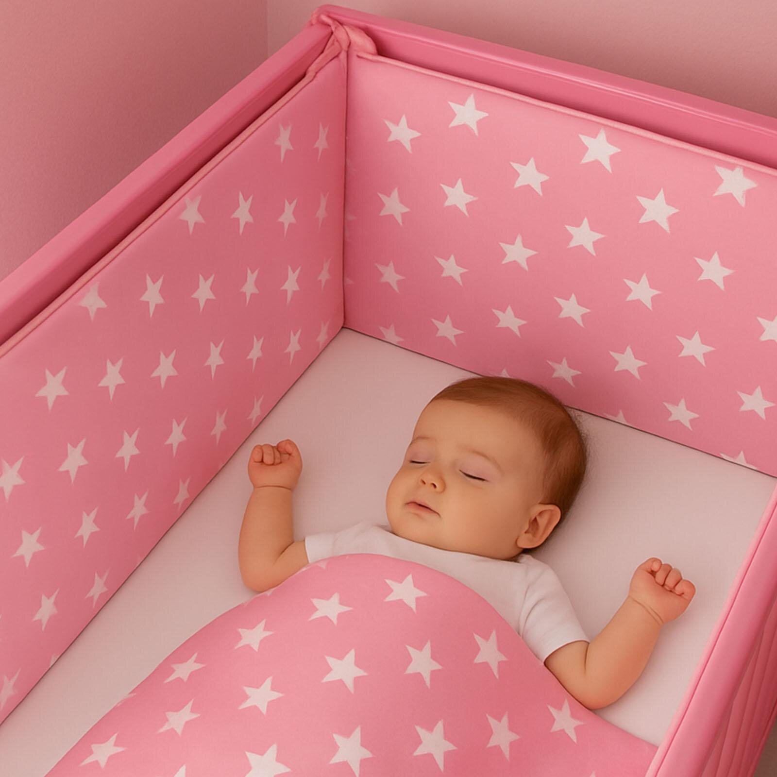 Pembe Yıldız (4 Kenar) Beşik Kenar Koruma - Güvenli Yatış Yastığı Beşik Bariyer