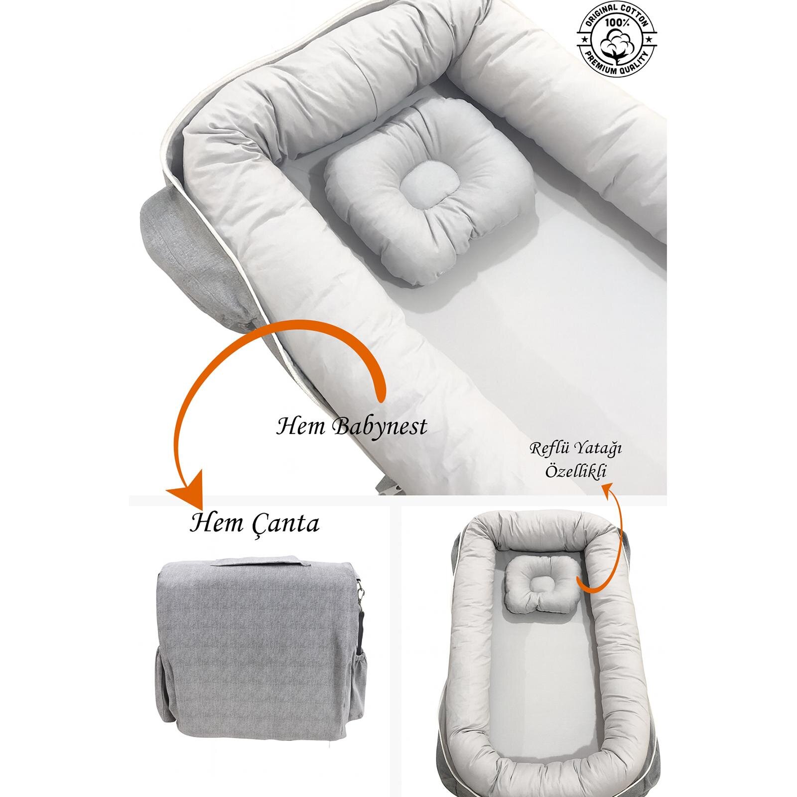 3’ü Bir Arada Reflü Yatağı + Babynest + Anne Çantası Konforlu Güvenli Babynest