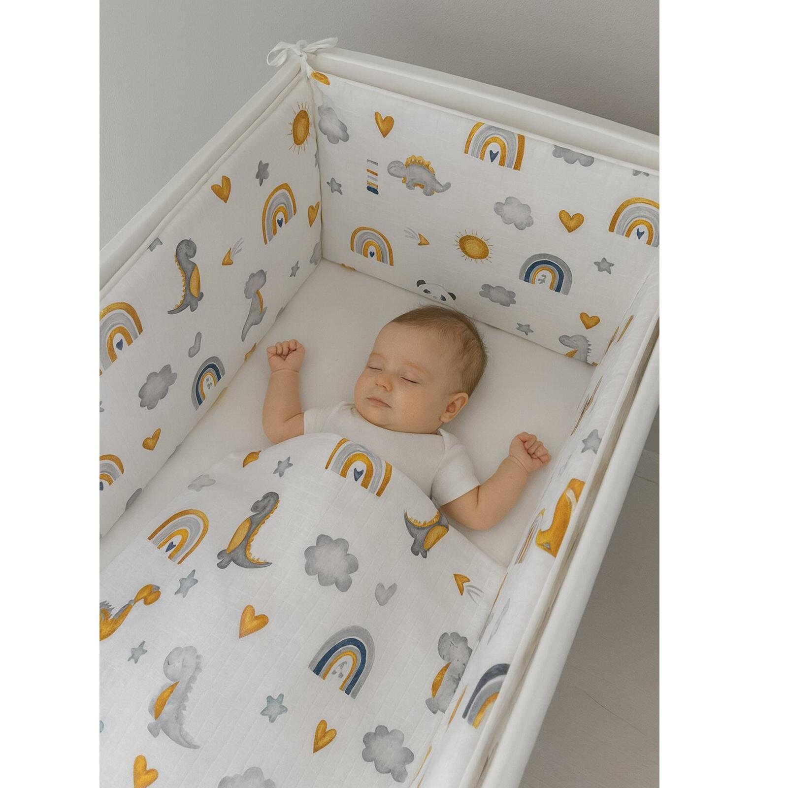 Müslin Dinozor (4 Kenar) Beşik Kenar Koruyucu %100 Pamuk Kumaş Beşik Kenar Koruma Müslin Dinozor (4 Kenar) Beşik Kenar Koruyucu %100 Pamuk Kumaş Beşik Kenar Koruma