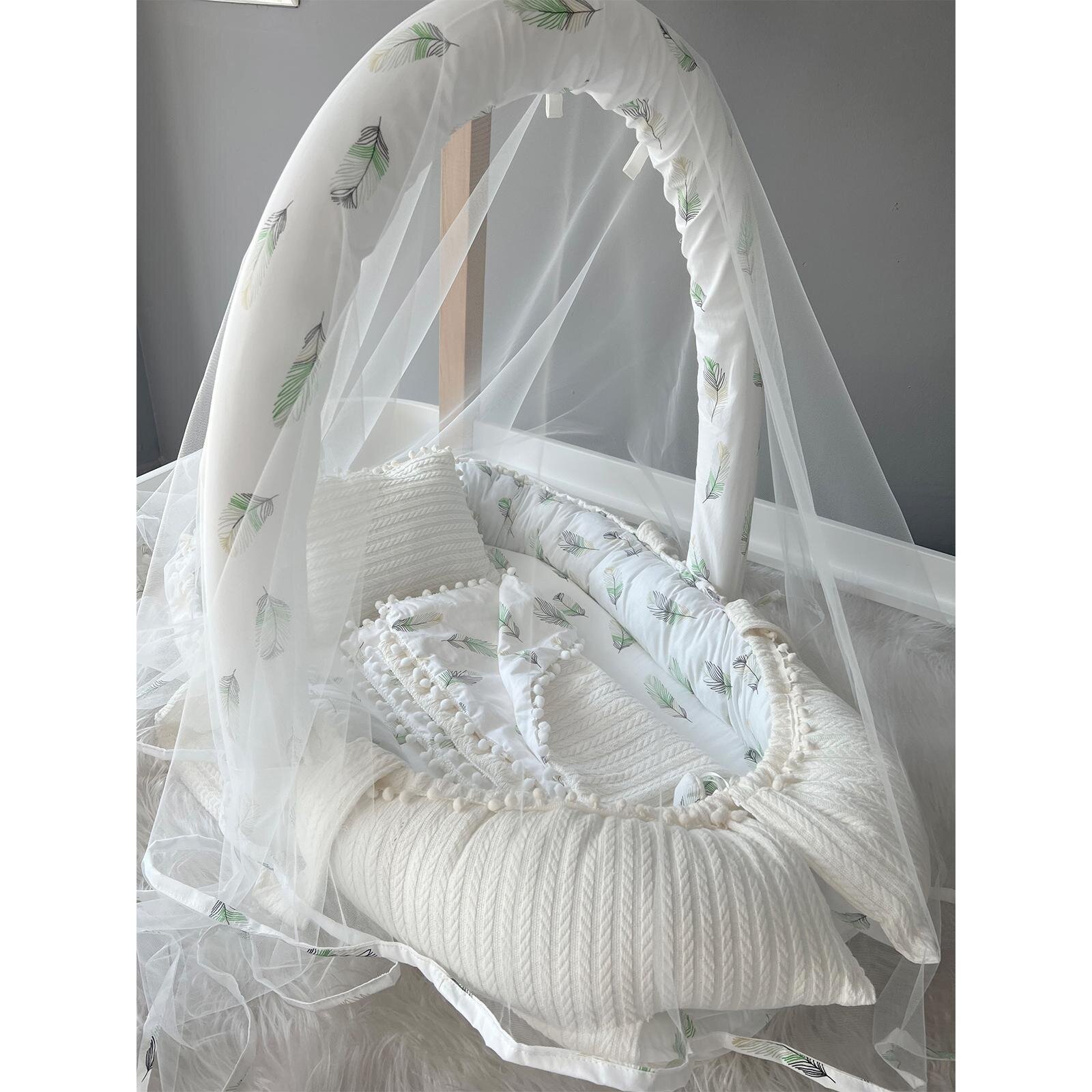 Yeşil Tüy Babynest – Tüllü, Pamuklu, Örgü Detaylı - Bebek Battaniyeli Set