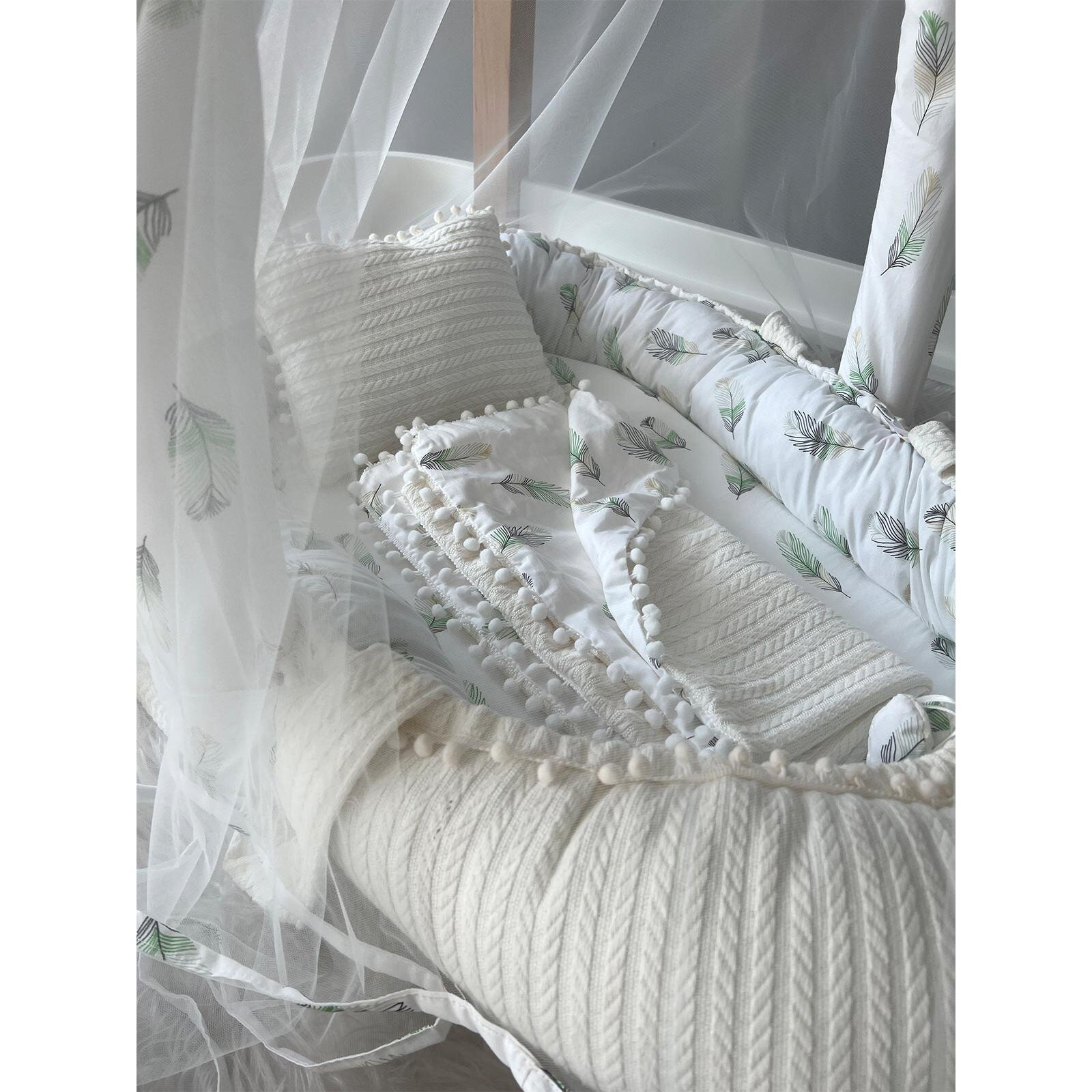 Yeşil Tüy Babynest – Tüllü, Pamuklu, Örgü Detaylı - Bebek Battaniyeli Set