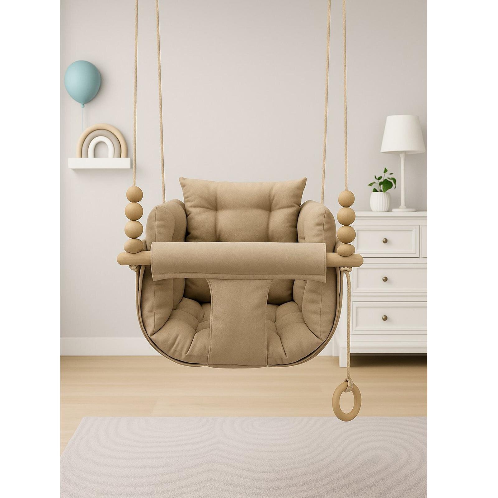 Kum Beji Pofuduk Minderli Ahşap Detaylı Bebek - Çocuk Salıncağı - Salıncak