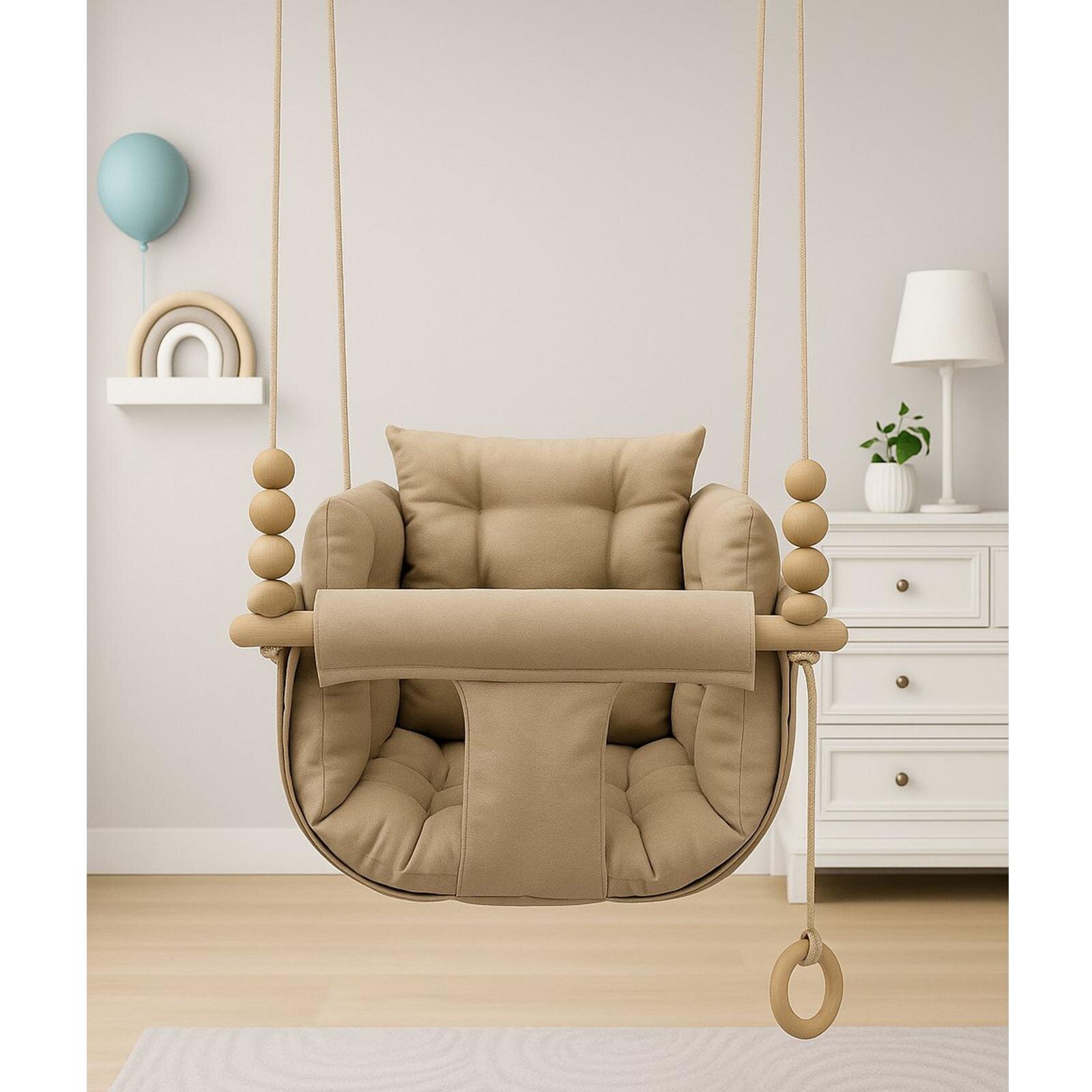 Kum Beji Pofuduk Minderli Ahşap Detaylı Bebek - Çocuk Salıncağı - Salıncak