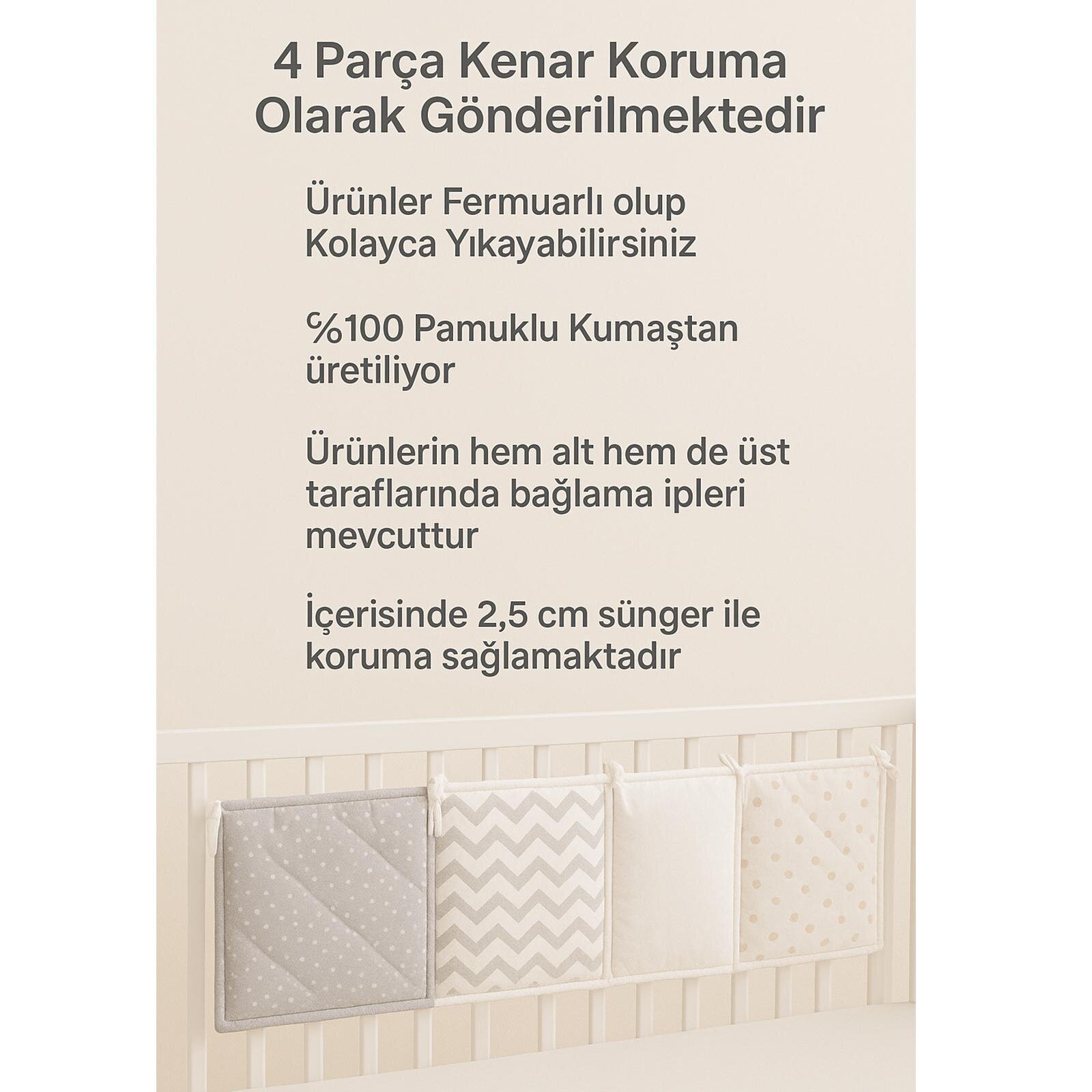 100x200 Orman Gri Kombinli Beşik Kenar Koruma (4 Kenar) 