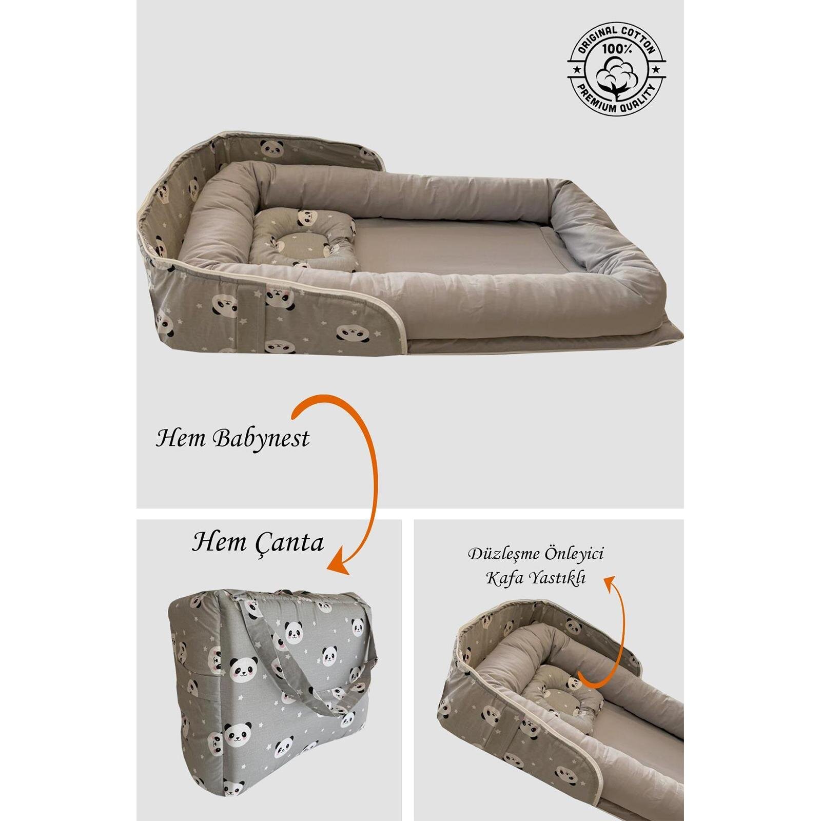 Gri Panda Çantalı Taşıma Çantalı Bebek Babynesti – Yumuşak ve Ergonomik Tasarım