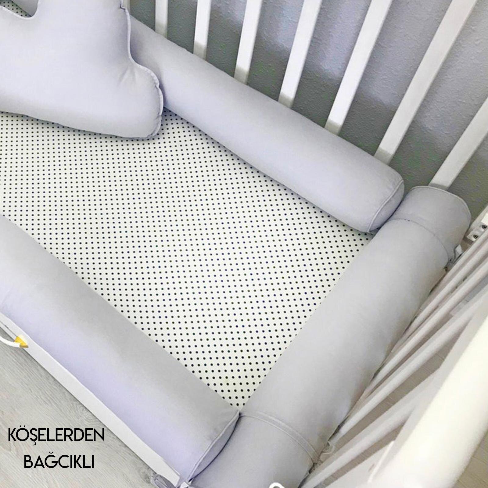 Gri Rulo Koruma 70x140 cm Beşik Kenar Koruyucu Bariyer Kılıflı Yıkanabilir