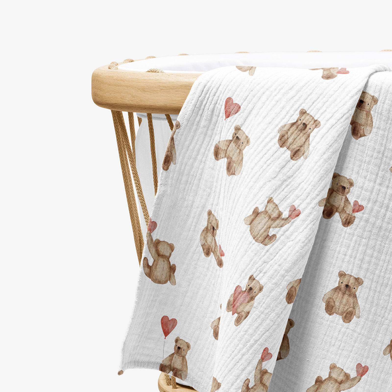 4 Katlı Müslin Örtü - Kalpli Ayıcık Desenli Bebek Müslin Battaniyesi - 100x110 Cm 4 Katlı Müslin Örtü - Kalpli Ayıcık Desenli Bebek Müslin Battaniyesi - 100x110 Cm