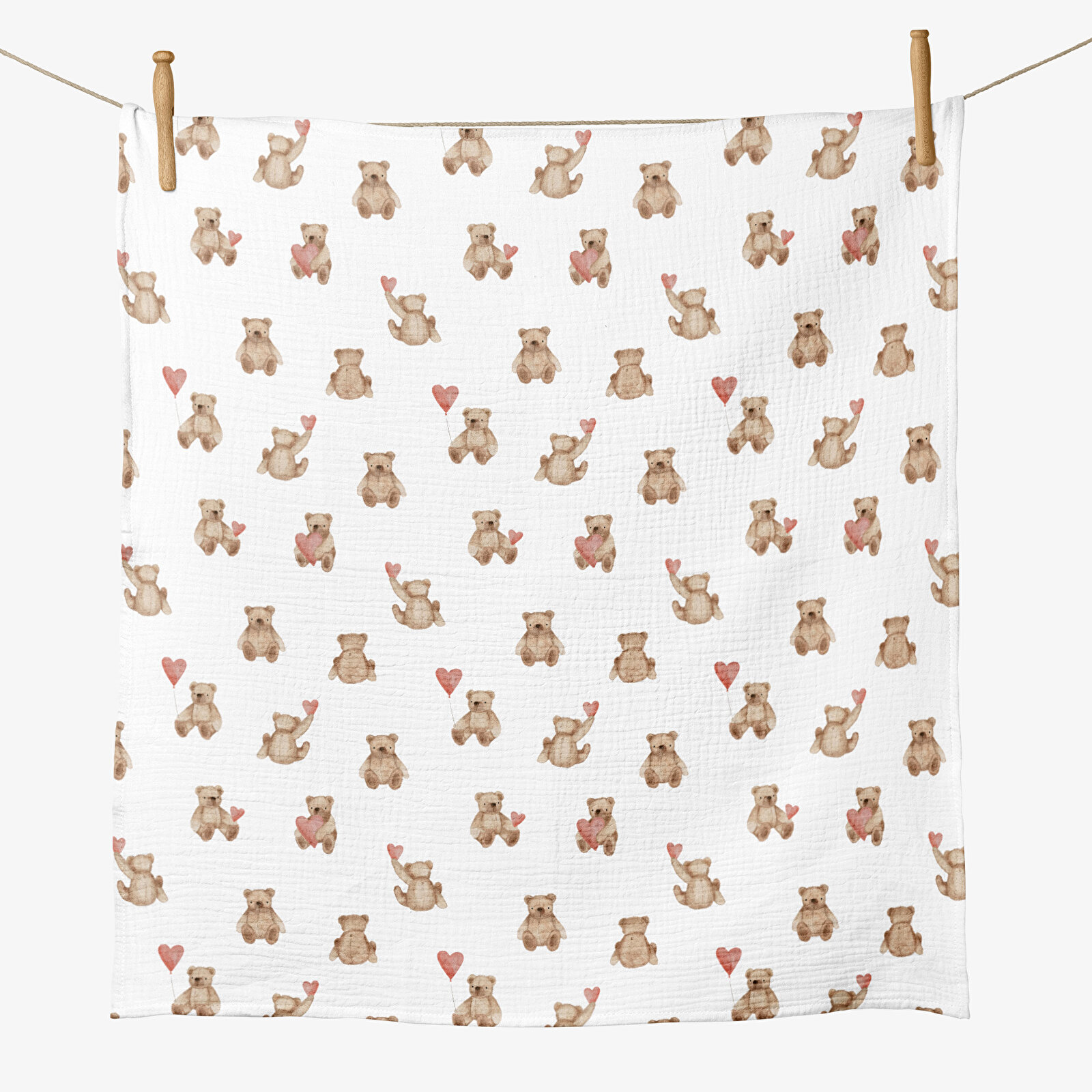 4 Katlı Müslin Örtü - Kalpli Ayıcık Desenli Bebek Müslin Battaniyesi - 100x110 Cm 4 Katlı Müslin Örtü - Kalpli Ayıcık Desenli Bebek Müslin Battaniyesi - 100x110 Cm