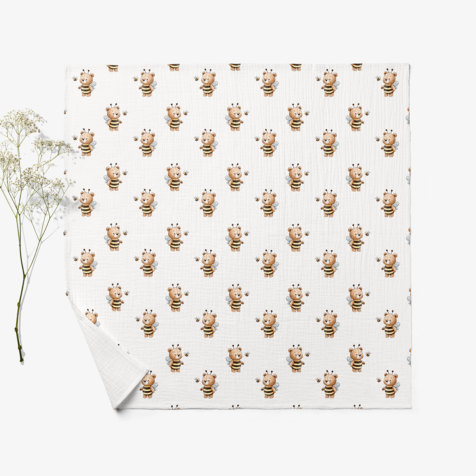 4 Katlı Müslin Örtü - Ayı Vız Vız Desenli Bebek Müslin Battaniyesi - 100x110 Cm 4 Katlı Müslin Örtü - Ayı Vız Vız Desenli Bebek Müslin Battaniyesi - 100x110 Cm