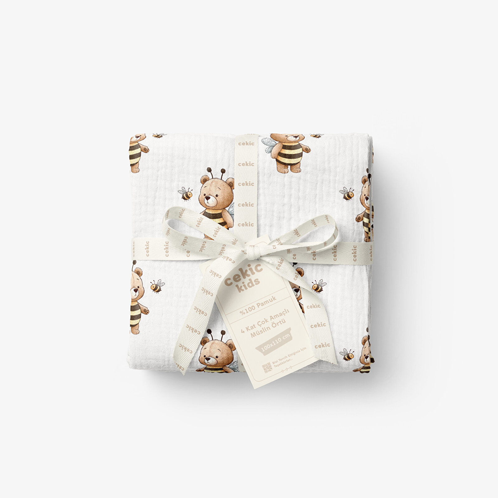 4 Katlı Müslin Örtü - Ayı Vız Vız Desenli Bebek Müslin Battaniyesi - 100x110 Cm 4 Katlı Müslin Örtü - Ayı Vız Vız Desenli Bebek Müslin Battaniyesi - 100x110 Cm