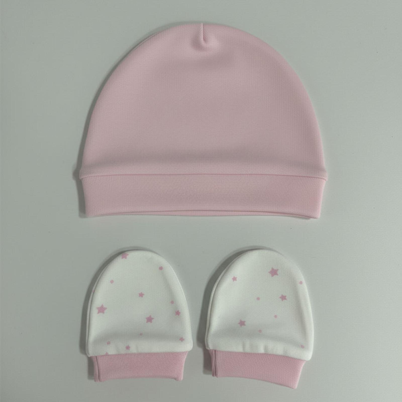 %100 Pamuklu Şapka - Eldiven Seti - Pembe Yıldızlar %100 Pamuklu Şapka - Eldiven Seti - Pembe Yıldızlar