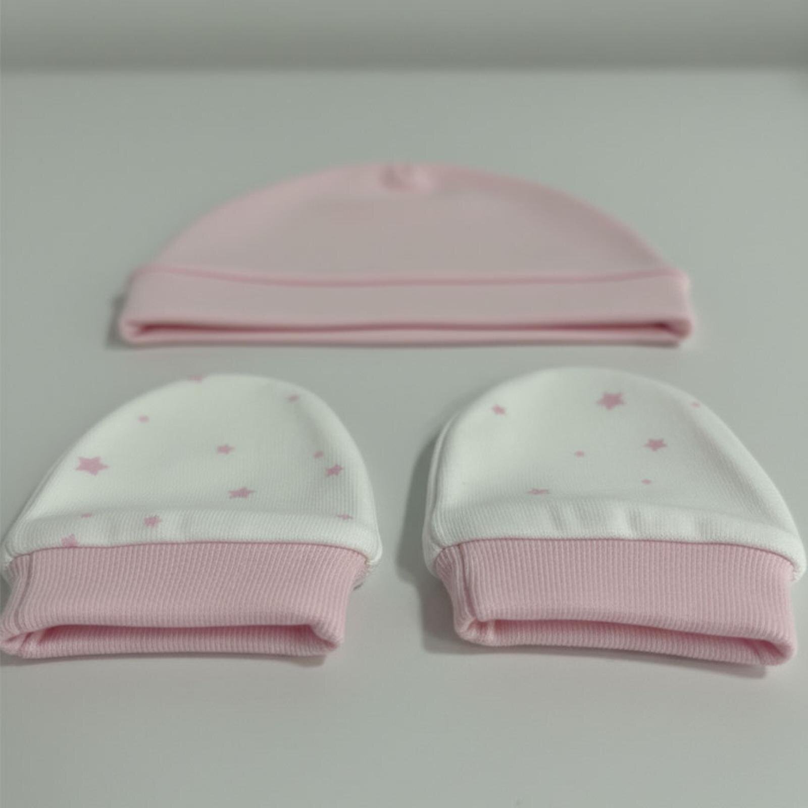 %100 Pamuklu Şapka - Eldiven Seti - Pembe Yıldızlar %100 Pamuklu Şapka - Eldiven Seti - Pembe Yıldızlar