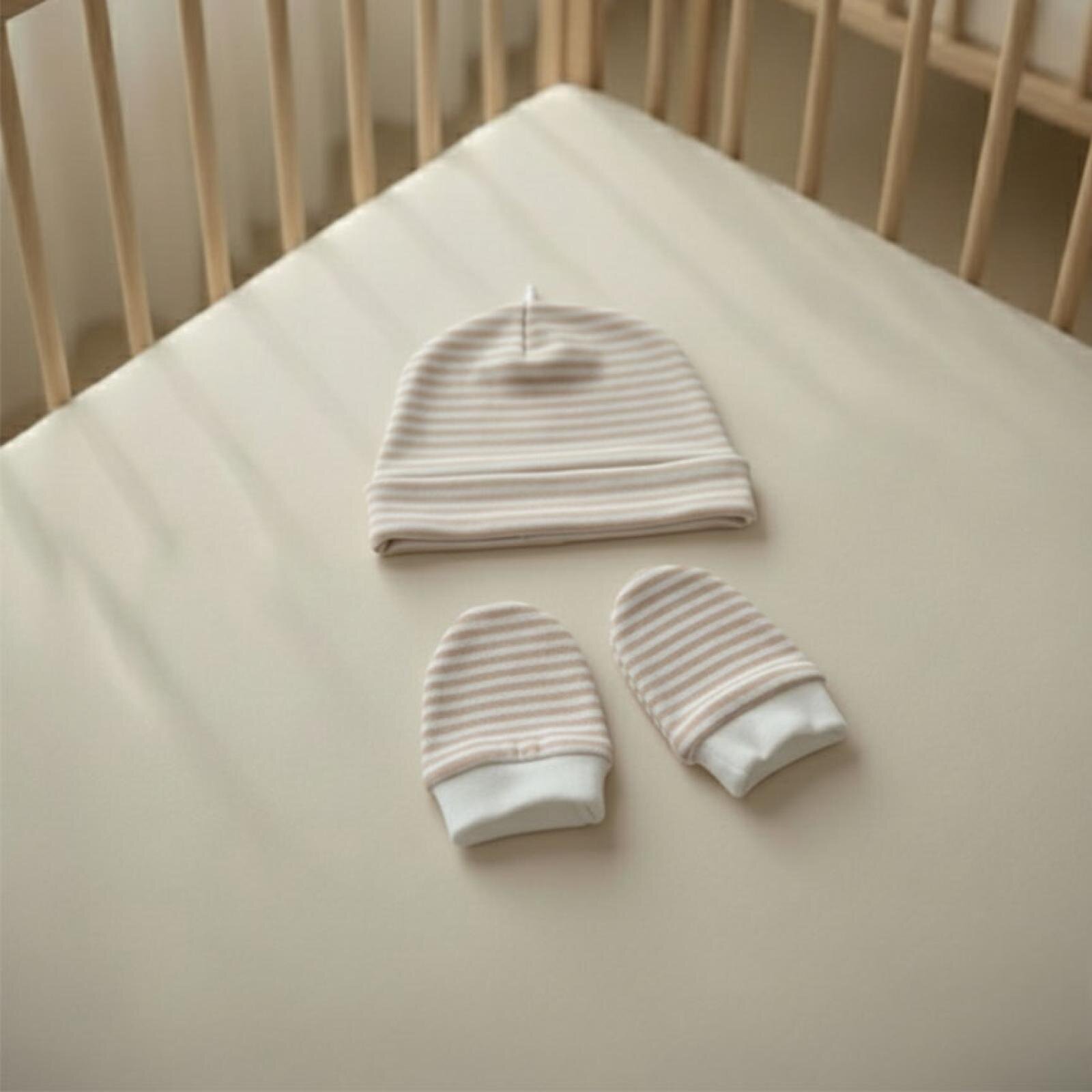 %100 Pamuklu Şapka - Eldiven Seti - Pembe Çizgili %100 Pamuklu Şapka - Eldiven Seti - Pembe Çizgili