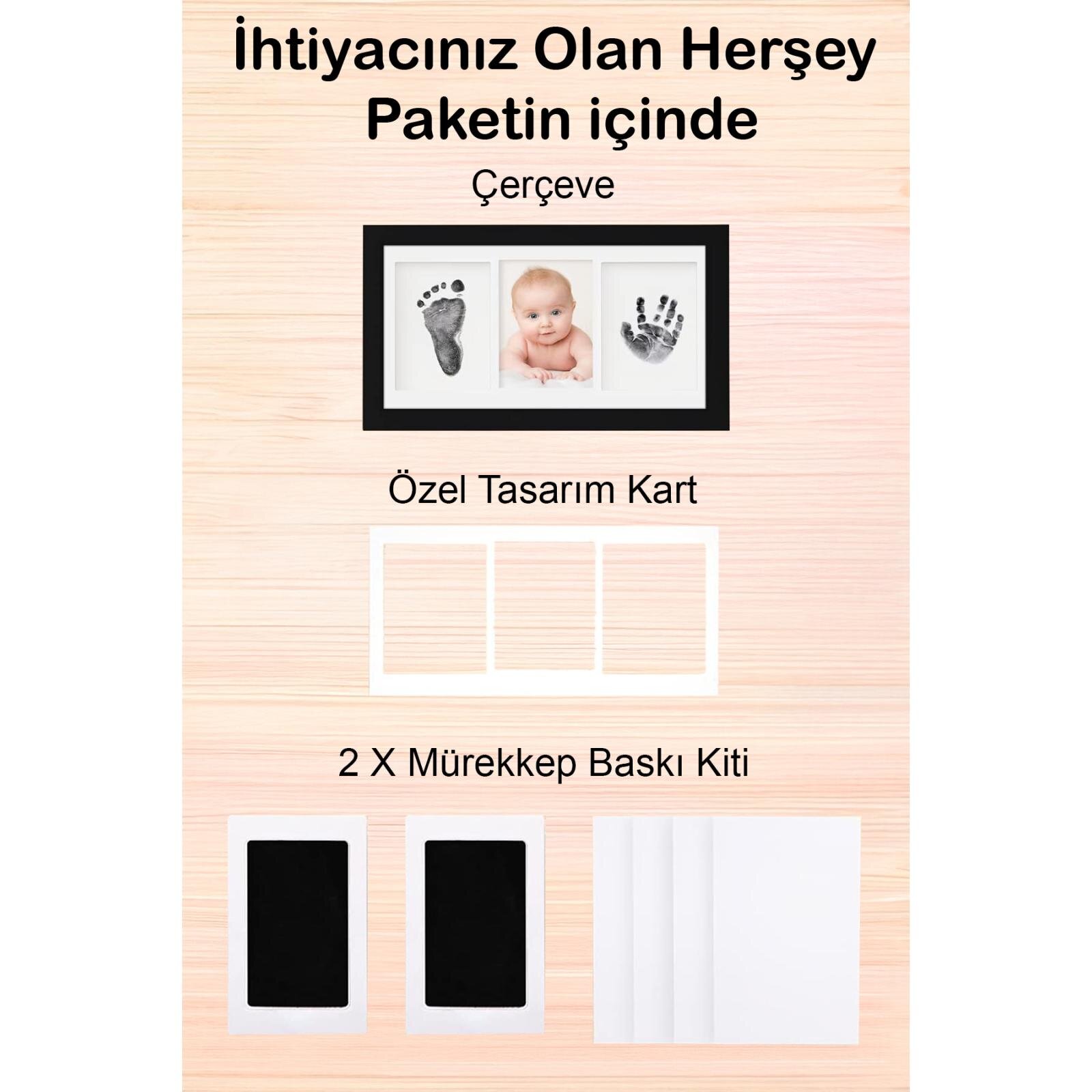 Bebek El Ayak İzi Seti, Erkek Kız Yenidoğan Bebek Hediyesi, Temaszız Mürekkep Baskı Seti (2 Adet)
