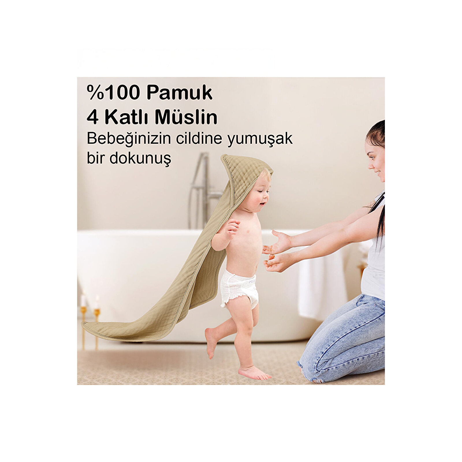 Yenidoğan Bebek Müslin Banyo Havlusu Kapüşonlu, 4 Katlı, Kalın, Yumuşak ve Emici %100 Pamuk, 70X70cm Yenidoğan Bebek Müslin Banyo Havlusu Kapüşonlu, 4 Katlı, Kalın, Yumuşak ve Emici %100 Pamuk, 70X70cm