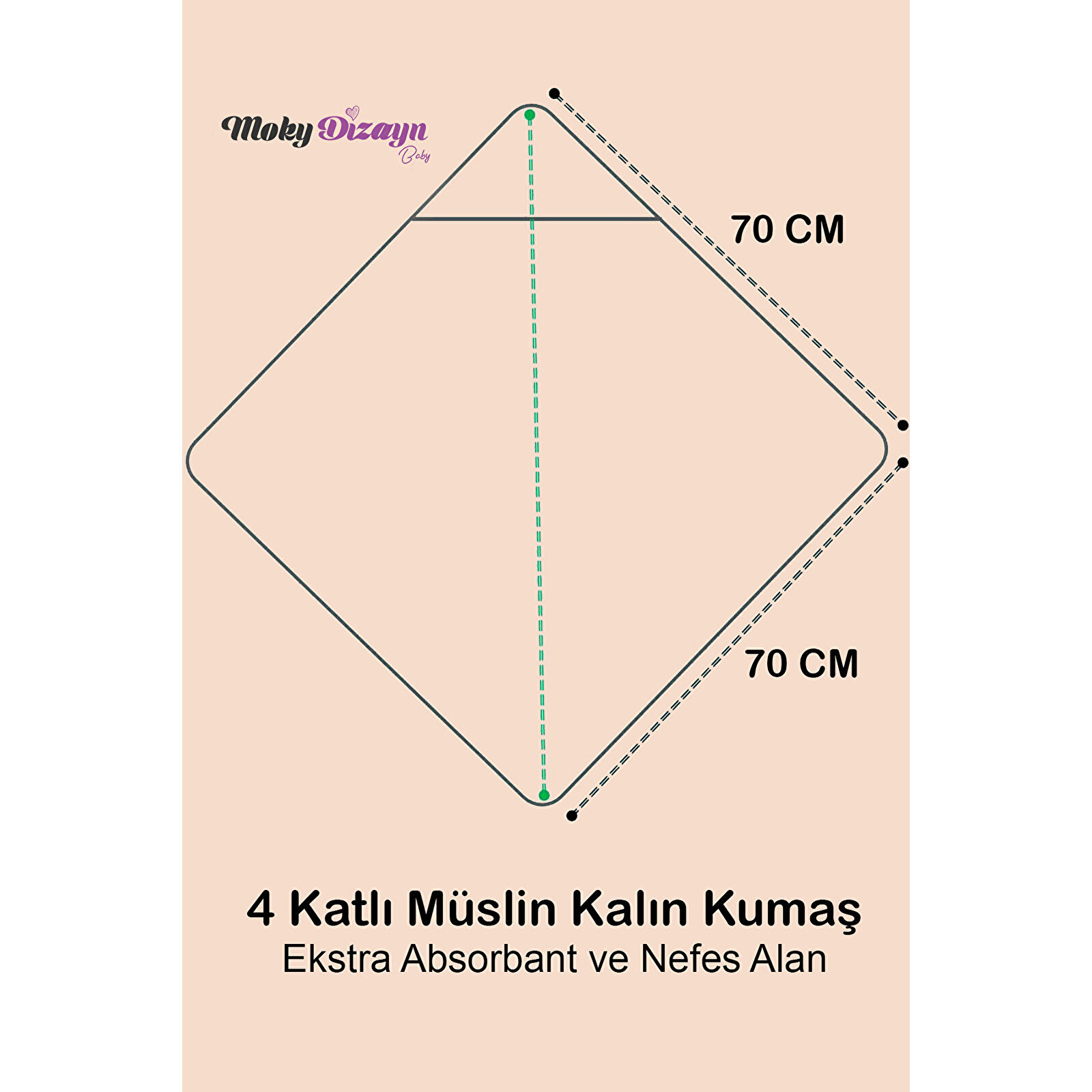 Yenidoğan Bebek Müslin Banyo Havlusu Kapüşonlu, 4 Katlı, Kalın, Yumuşak ve Emici %100 Pamuk, 70X70cm