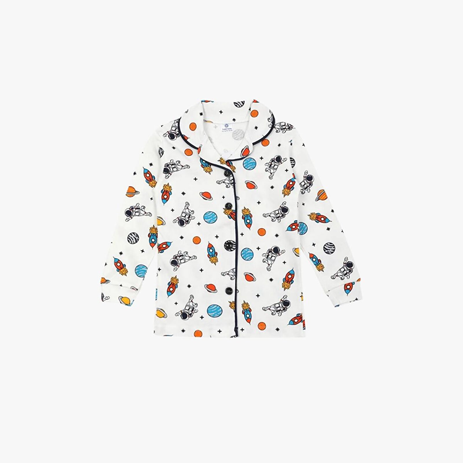 Önden Düğmeli Erkek Çocuk Pijama Takımı Astronot Desenli