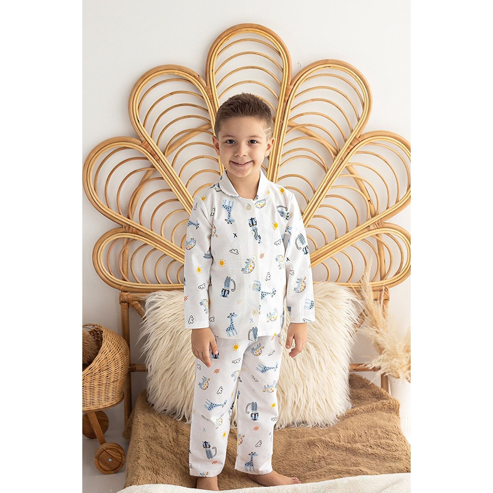 %100 Pamuk Pazen Erkek Çocuk Pijama Takımı