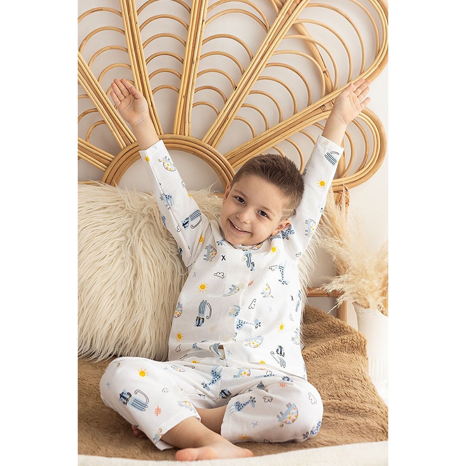 %100 Pamuk Pazen Erkek Çocuk Pijama Takımı