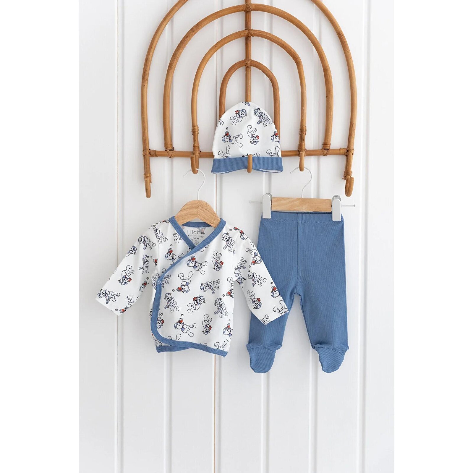 %100 Pamuk 3 Parça Bebek Zıbın Takım Yenidoğan Hediye Seti Ayıcık