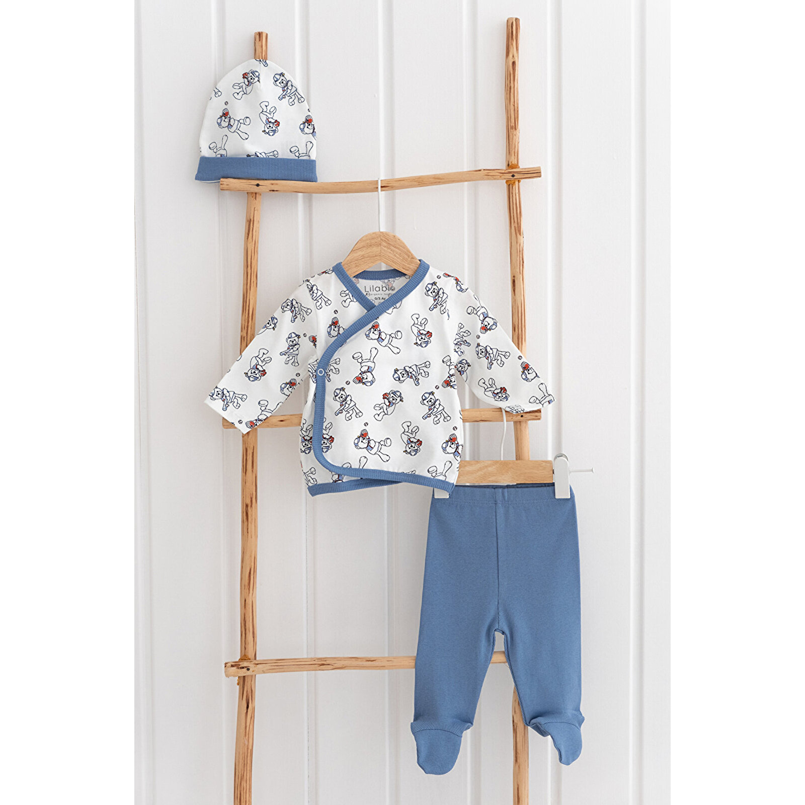 %100 Pamuk 3 Parça Bebek Zıbın Takım Yenidoğan Hediye Seti Ayıcık