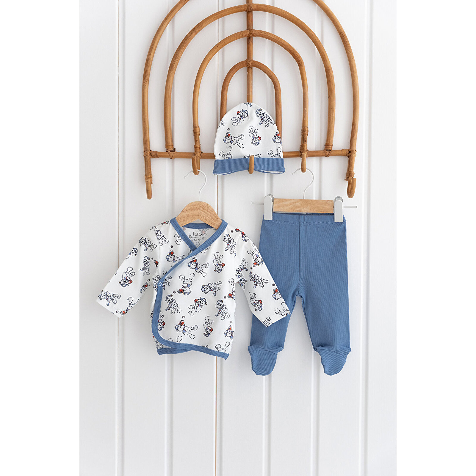 %100 Pamuk 3 Parça Bebek Zıbın Takım Yenidoğan Hediye Seti Ayıcık