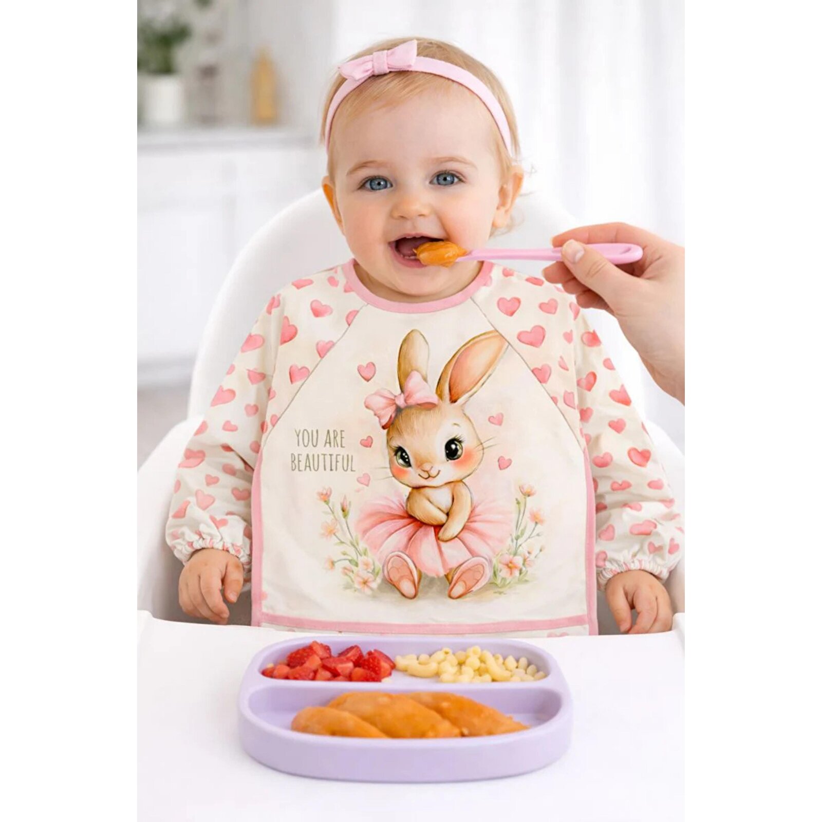 Uzun Kollu Giyilebilir Tavşan Desen Sıvı Geçirmez Aktivite ve Mama Önlüğü Su Geçirmez Bebek Önlük Uzun Kollu Giyilebilir Tavşan Desen Sıvı Geçirmez Aktivite ve Mama Önlüğü Su Geçirmez Bebek Önlük