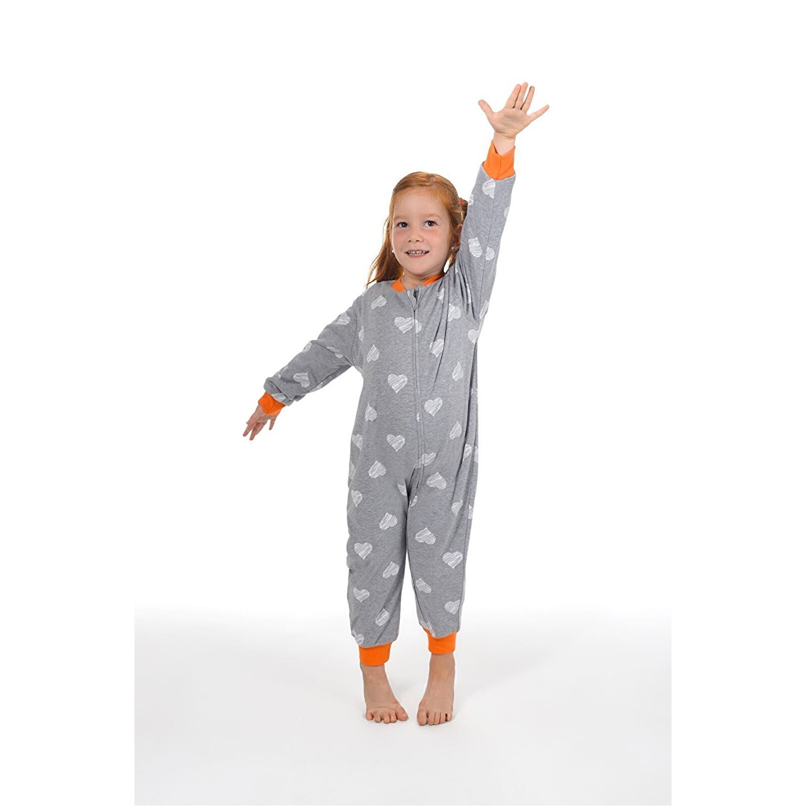 Kız Gri Kalpli Desen Uyku Tulumu Fermuarlı 1TOG Bisiklet Yaka Ribanalı Paça Uzun Kol Kız Gri Kalpli Desen Uyku Tulumu Fermuarlı 1TOG Bisiklet Yaka Ribanalı Paça Uzun Kol