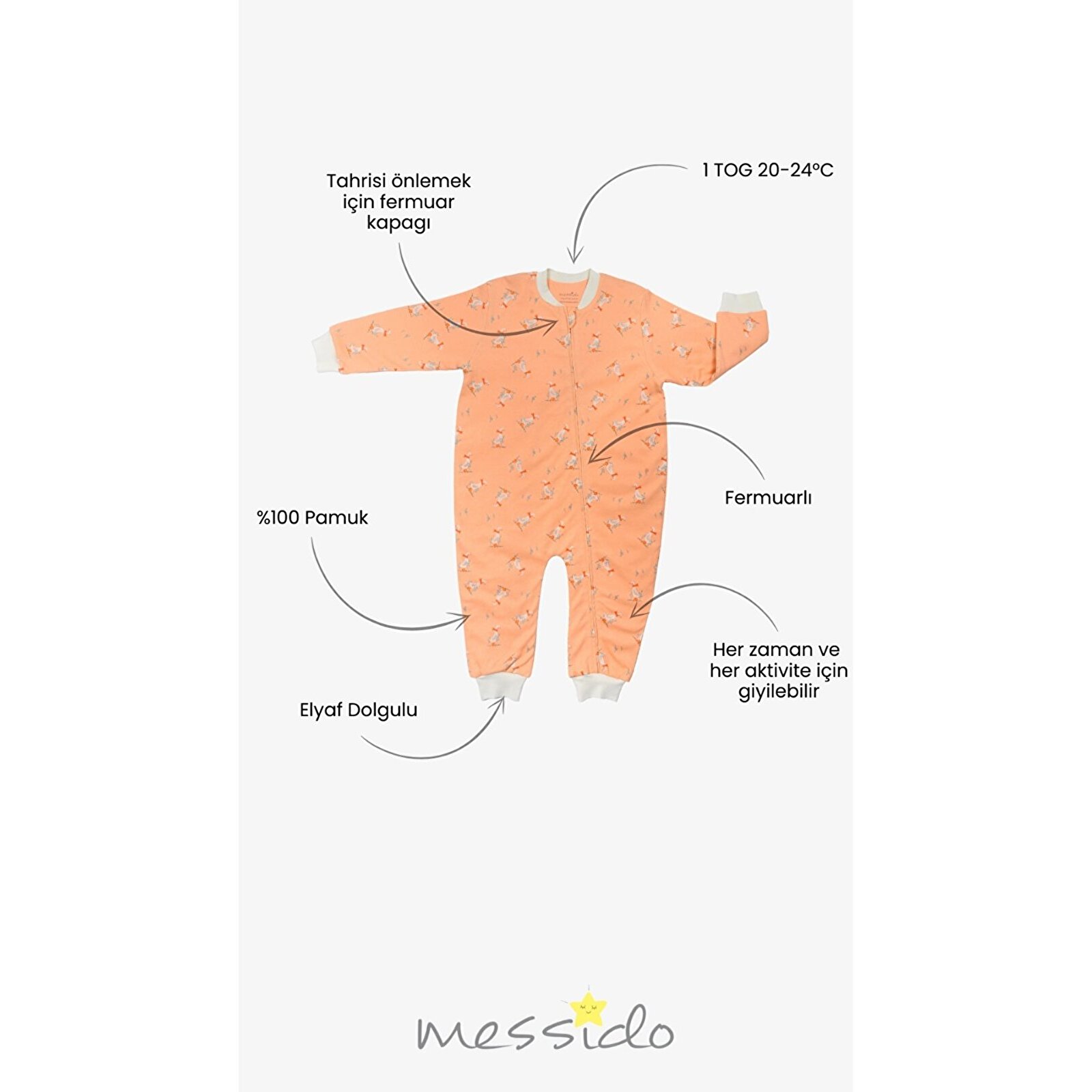 Kız Ördekli Desen Uyku Tulumu Fermuarlı 1TOG Bisiklet Yaka Ribanalı Paça Uzun Kol Kız Ördekli Desen Uyku Tulumu Fermuarlı 1TOG Bisiklet Yaka Ribanalı Paça Uzun Kol