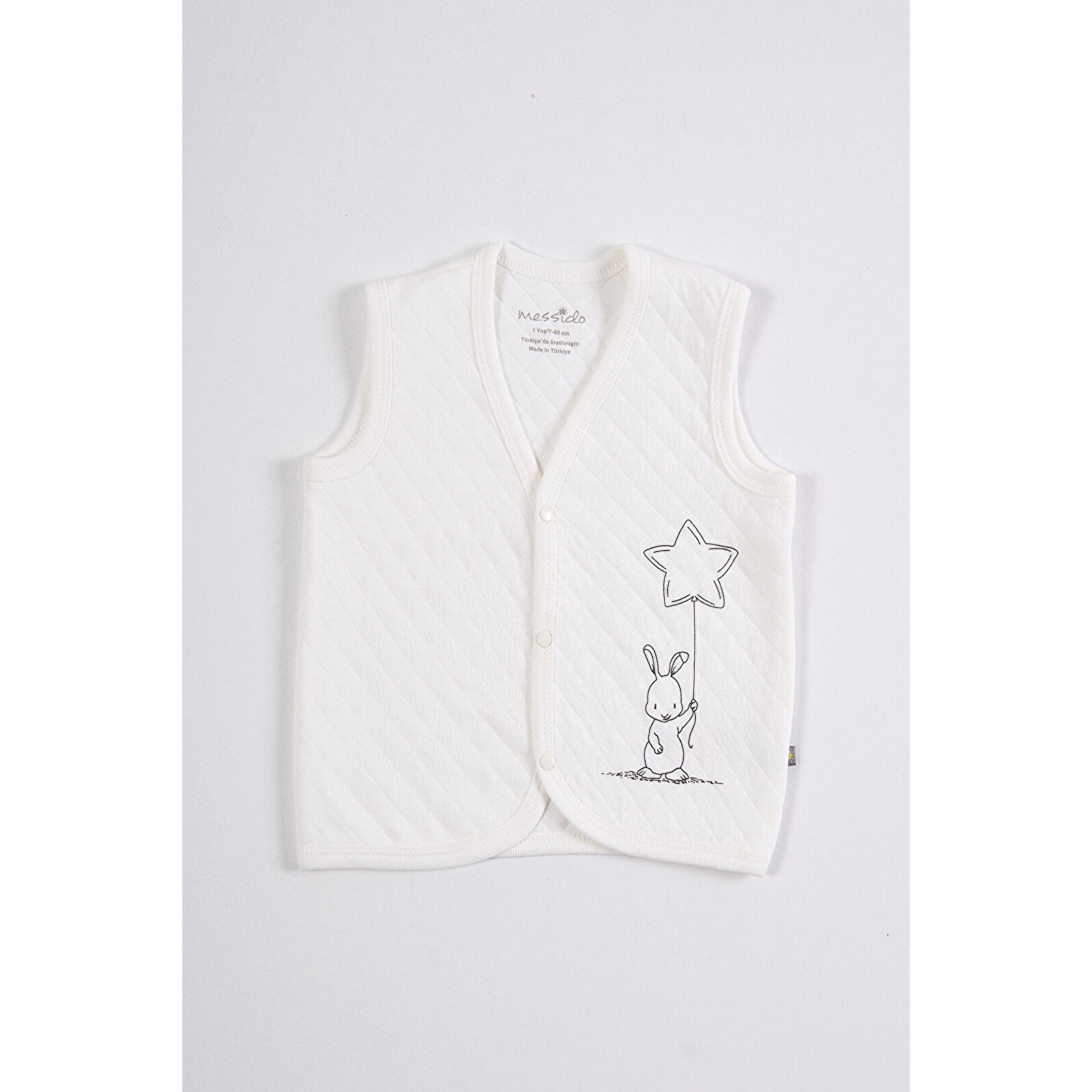 Kapitone Bebek Yelek - Beyaz Tavşan