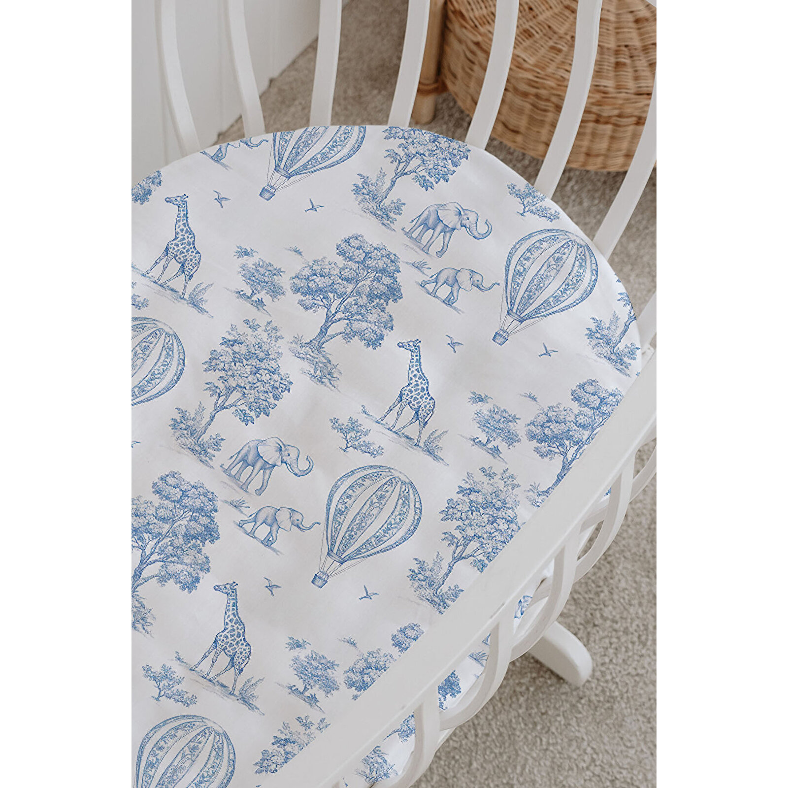 %100 Pamuklu Poplin Anne Yanı Beşik Nevresim Seti 60x100 cm - Blue Balloon Safari