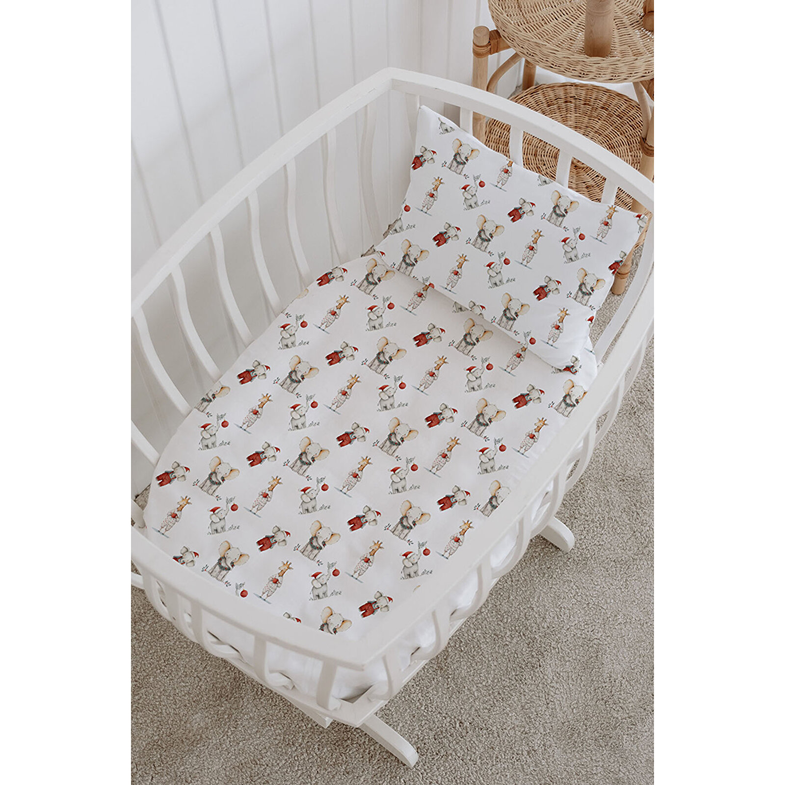 %100 Pamuklu Poplin Anne Yanı Beşik Nevresim Seti 60x100 cm - Sevimli Kış Masalı