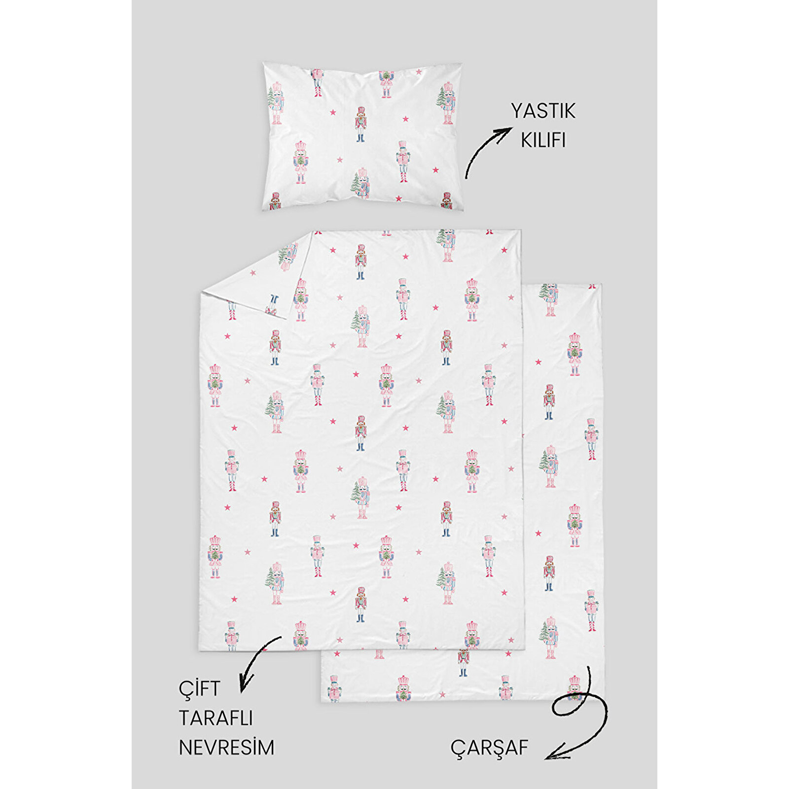 %100 Pamuklu Poplin Anne Yanı Beşik Nevresim Seti 60x100 cm - Sevimli Panda