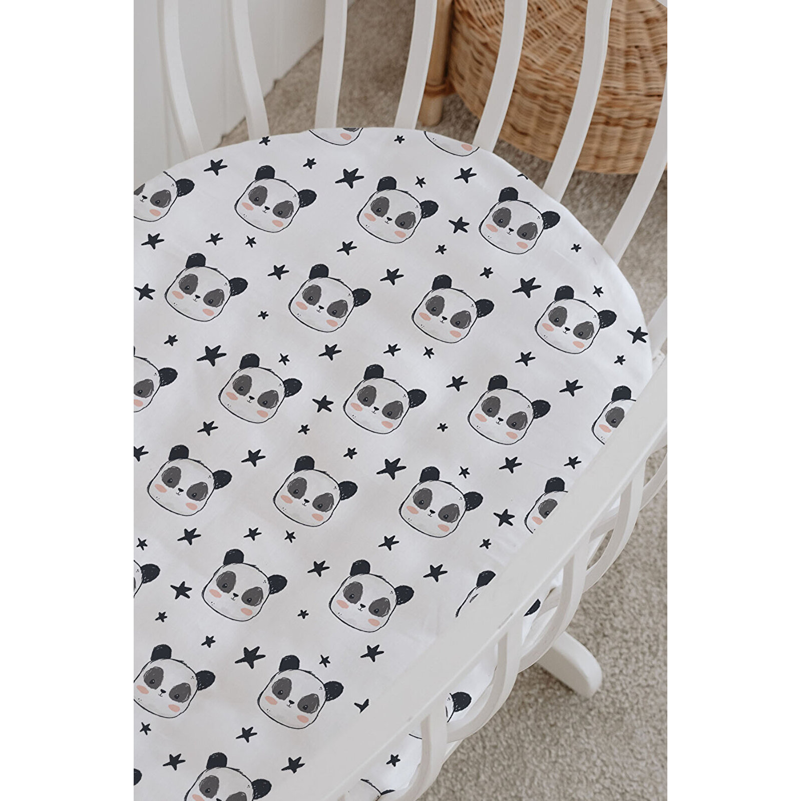 %100 Pamuklu Poplin Anne Yanı Beşik Nevresim Seti 60x100 cm - Sevimli Tavşan