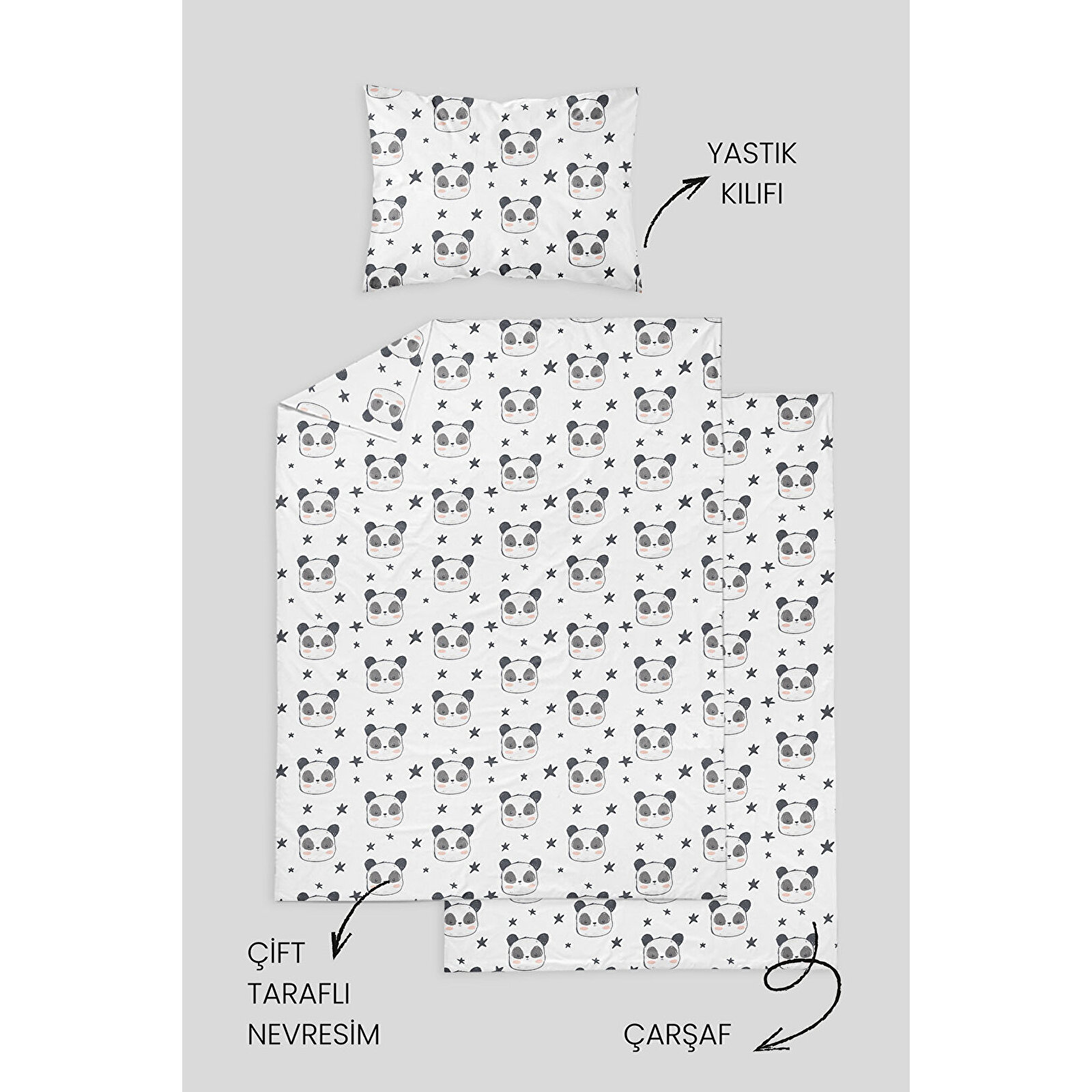 %100 Pamuklu Poplin Anne Yanı Beşik Nevresim Seti 60x100 cm - Sevimli Tavşan