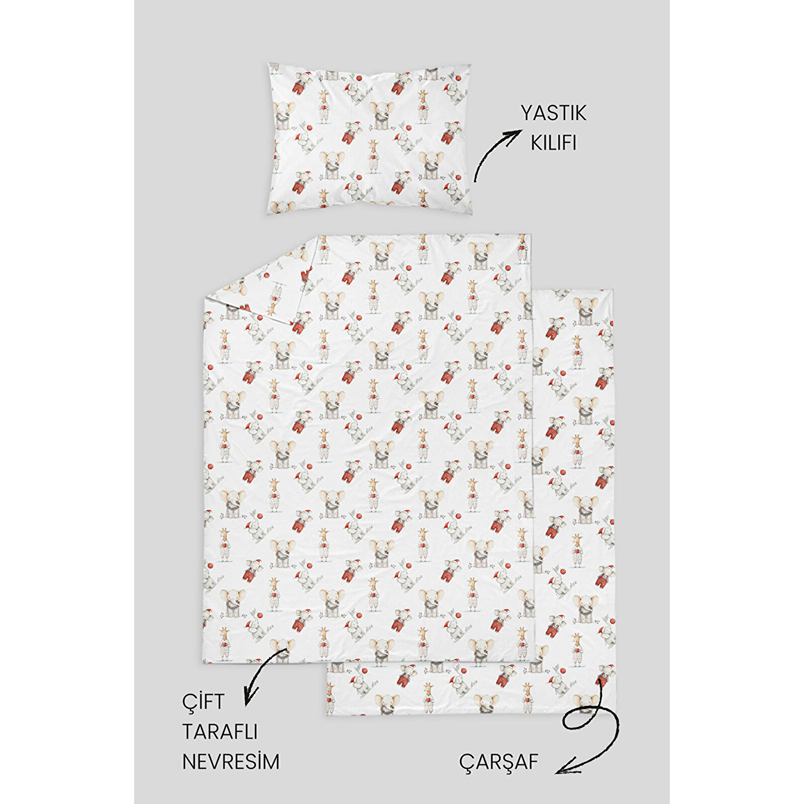 %100 Pamuklu Poplin Bebek Beşik Nevresim Seti 80x120 cm - Sevimli Kış Masalı