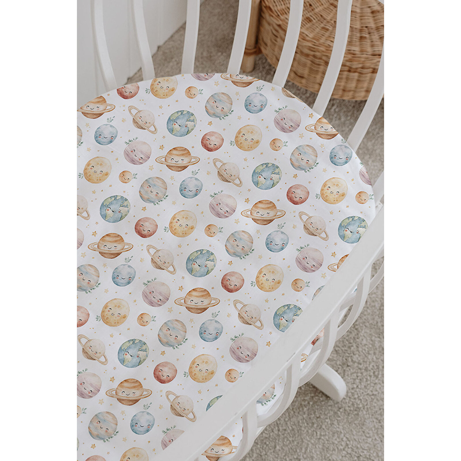 %100 Pamuklu Poplin Bebek Beşik Nevresim Seti 80x120 cm - Renkli Kalpler