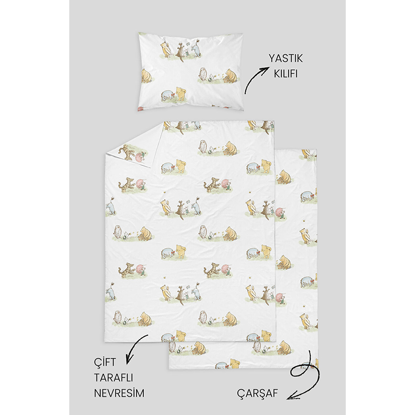 %100 Pamuklu Poplin Bebek Beşik Nevresim Seti 80x120 cm - Sevimli Orman Dostları