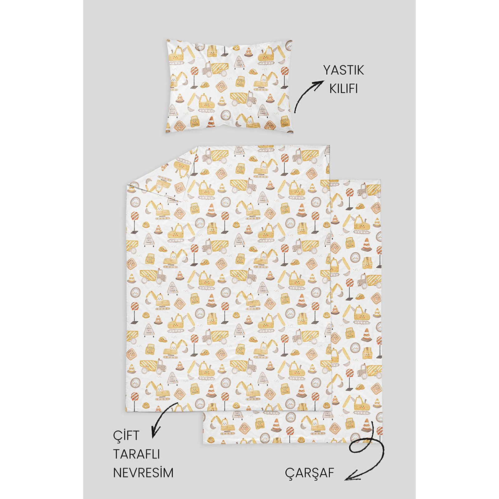 %100 Pamuklu Poplin Bebek Beşik Nevresim Seti 80x120 cm - Sevimli İş Makineleri %100 Pamuklu Poplin Bebek Beşik Nevresim Seti 80x120 cm - Sevimli İş Makineleri