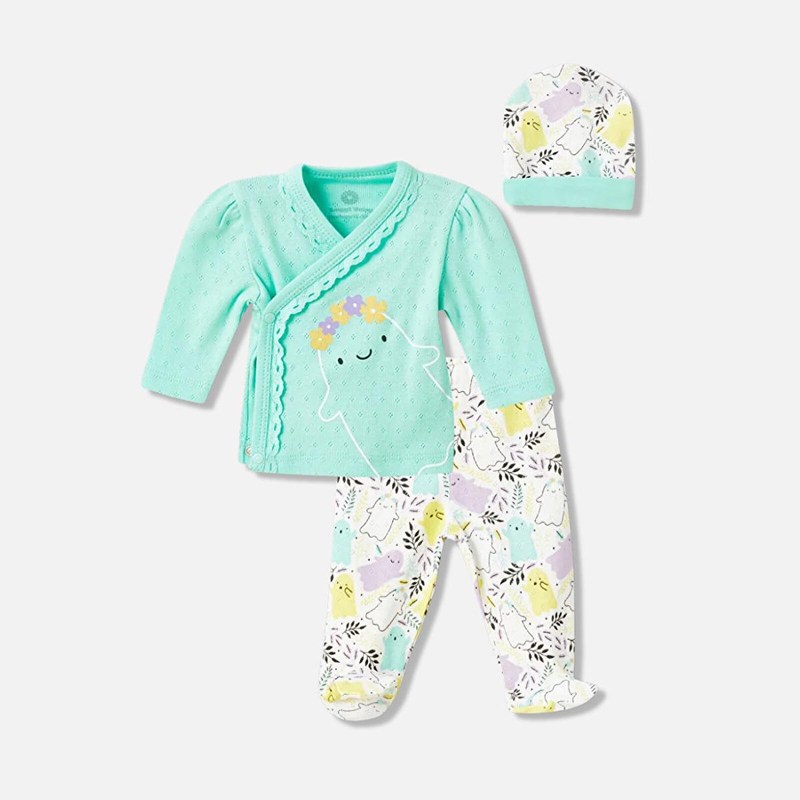 Yenidoğan Kız Bebek Jakarlı Zıbın-Bere-Patikli Alt 3lü Takım