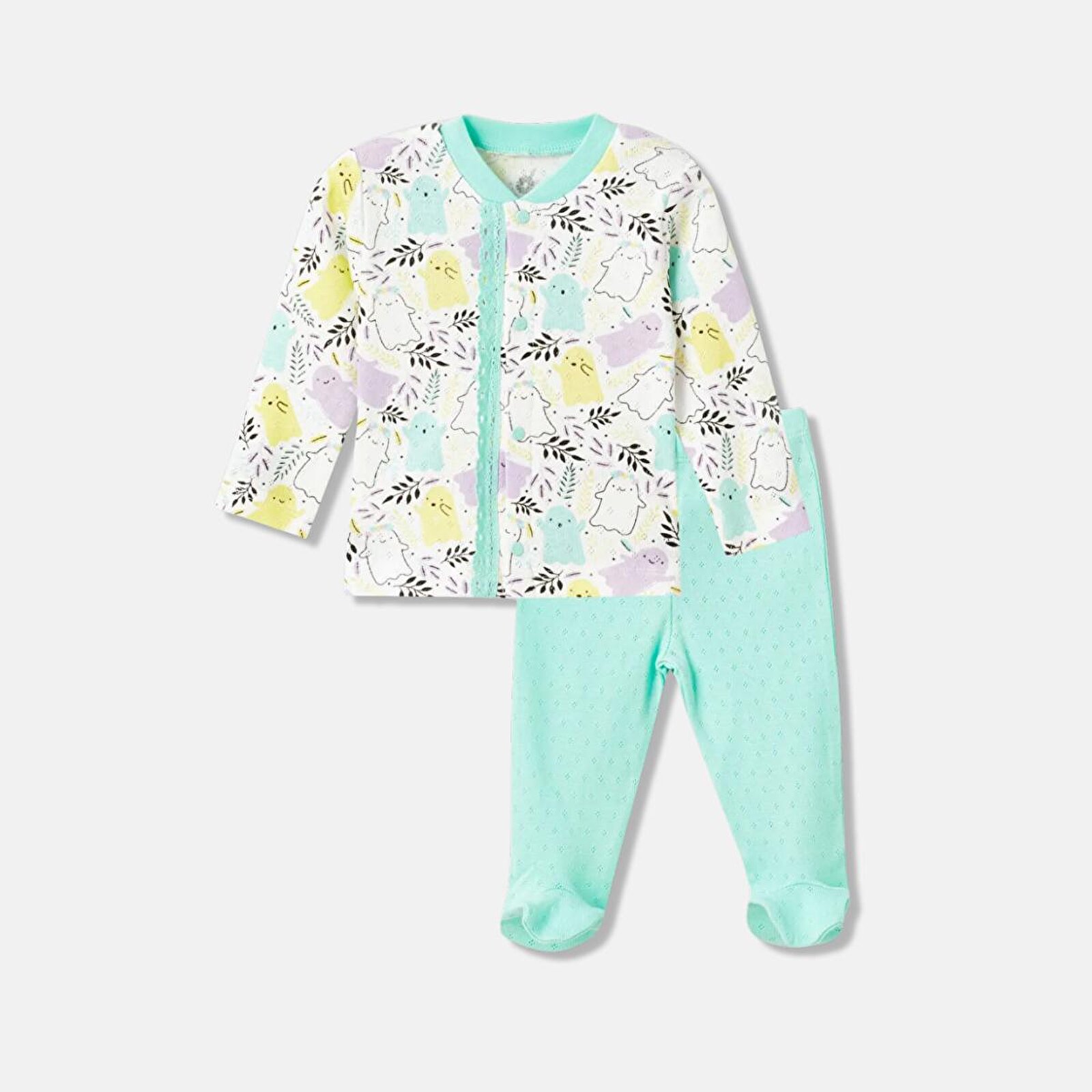 Kız Bebek Jakarlı Çıtçıtlı Üst-Patikli Alt Bisiklet Yaka Uzun Paça Uzun Kol