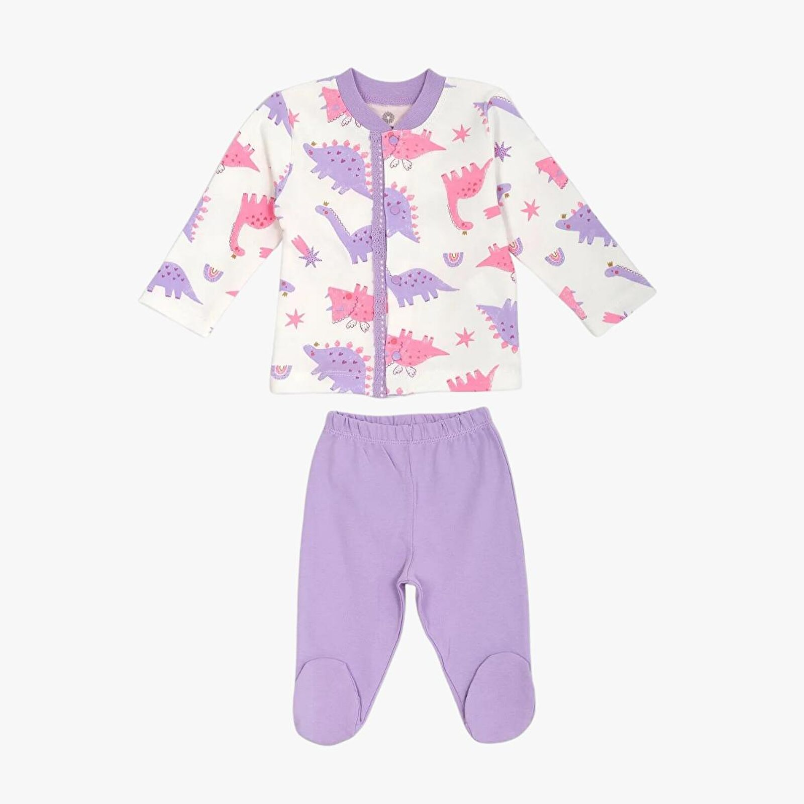 Kız Bebek Çıtçıtlı Üst-Patikli Alt Bisiklet Yaka Uzun Paça Uzun Kol