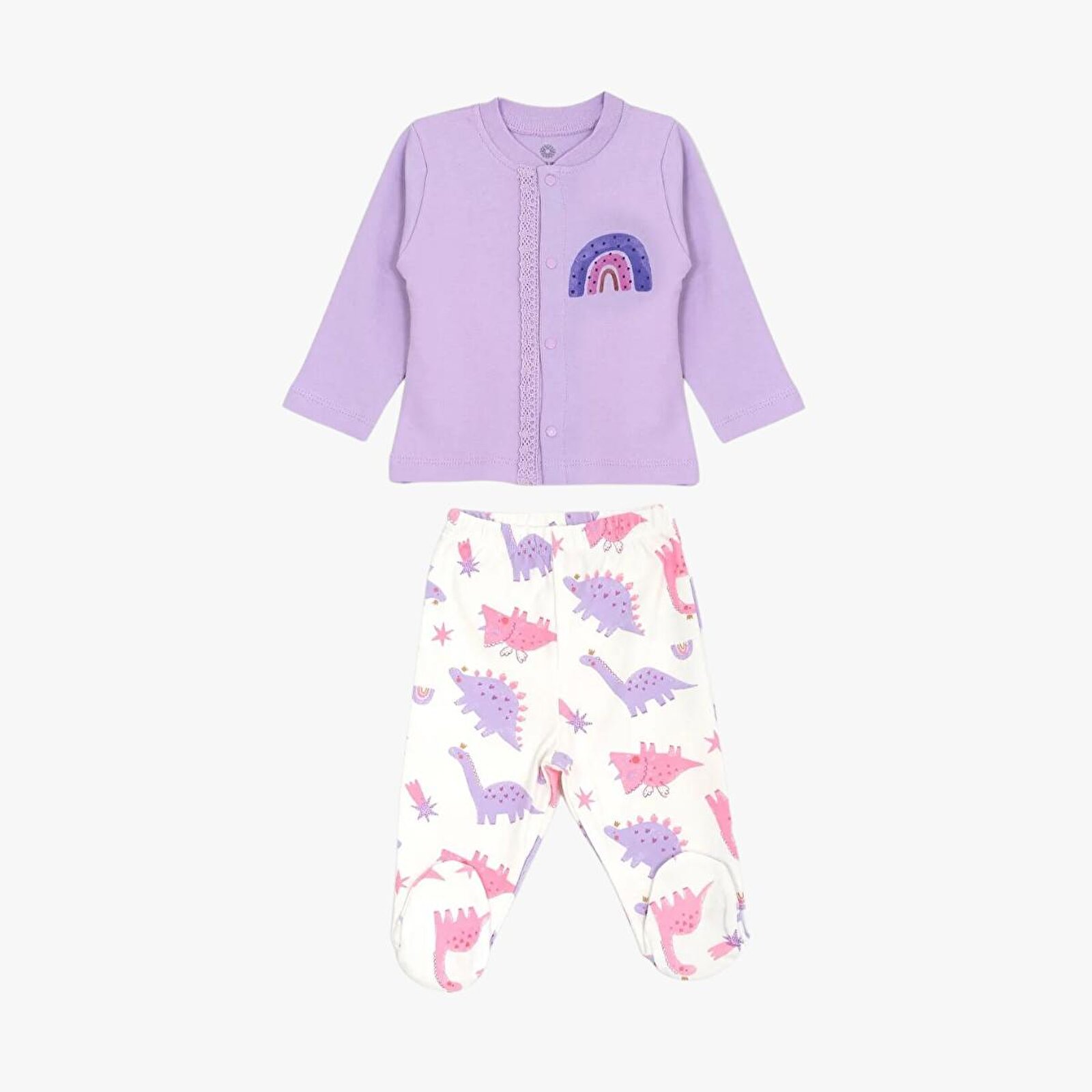 Kız Bebek Çıtçıtlı Üst-Patikli Alt Bisiklet Yaka Uzun Paça Uzun Kol