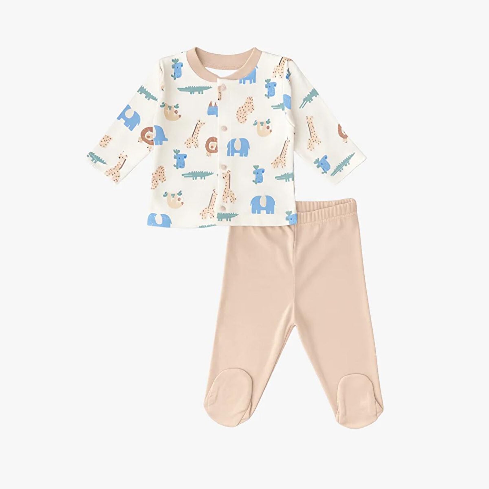 Erkek Bebek Çıtçıtlı Üst-Patikli Alt Bisiklet Yaka Uzun Paça Uzun Kol