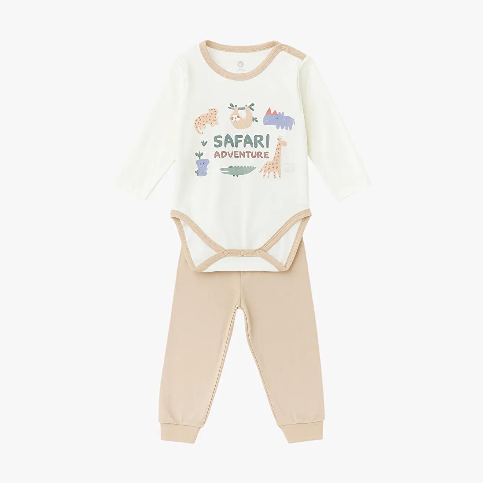 Erkek Bebek Çıtçıtlı Body-Uzun Kol Pijama Takımı Bisiklet Yaka Uzun Paça Uzun Kol