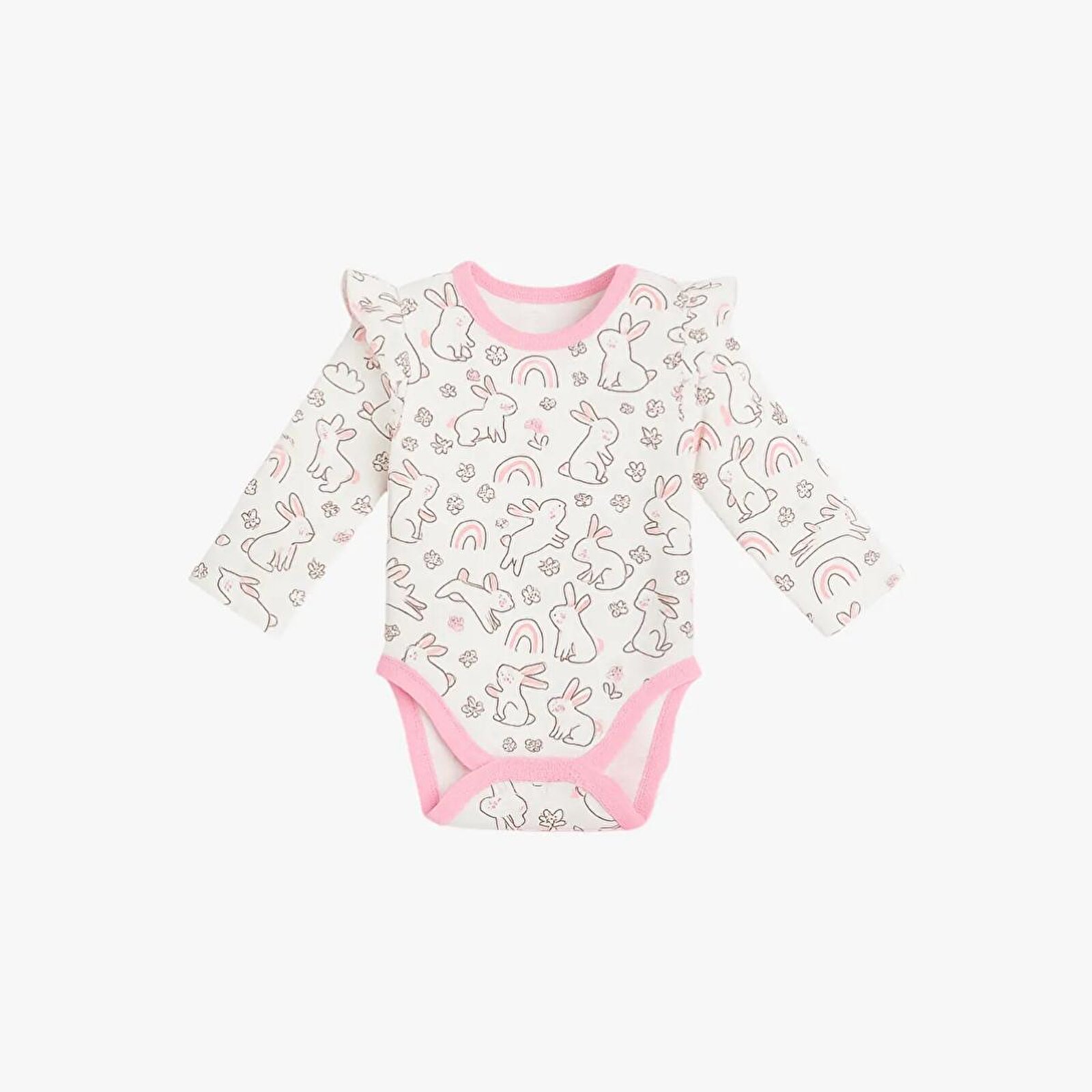 Kız Bebek Çıtçıtlı Body-Uzun Kol Pijama Takımı Bisiklet Yaka Uzun Paça Uzun Kol