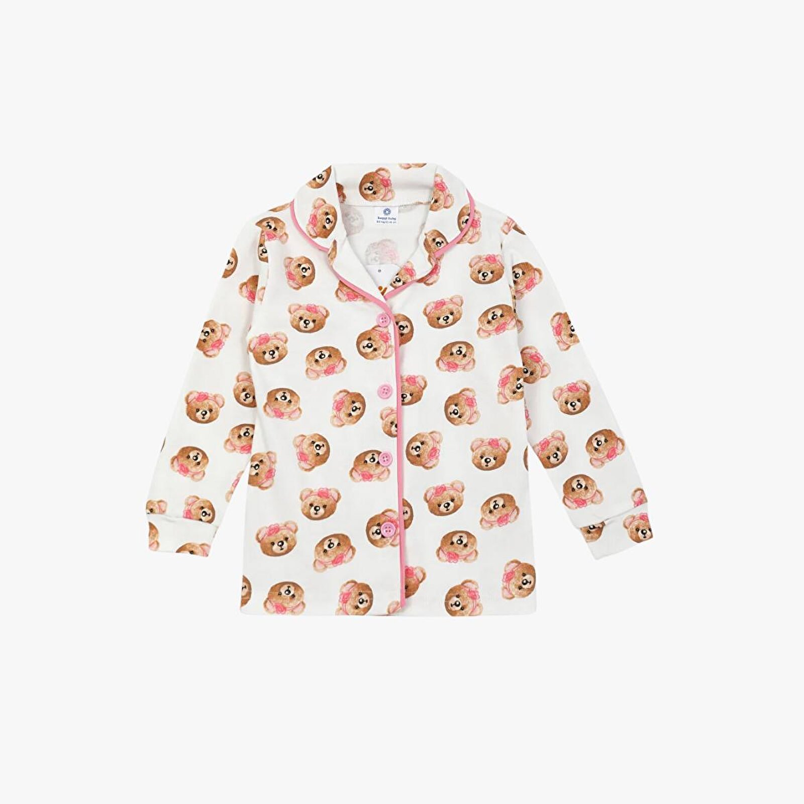 Önden Düğmeli Kız Çocuk Pijama Takımı Ayıcık Desenli