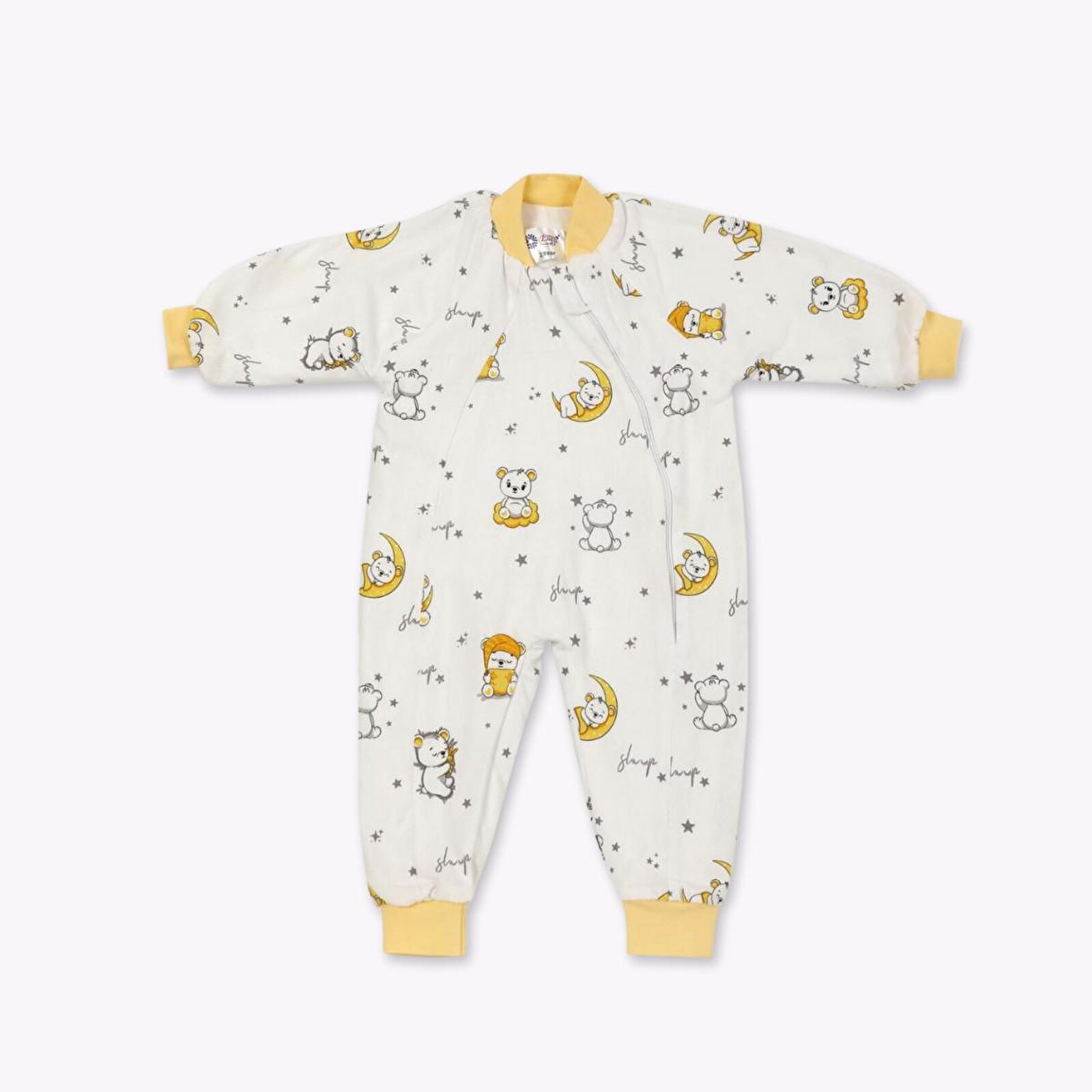 Erkek Bebek Uyku Tulumu Hayvan Baskılı Fermuarlı Bisiklet Yaka Uzun Paça Uzun Kol